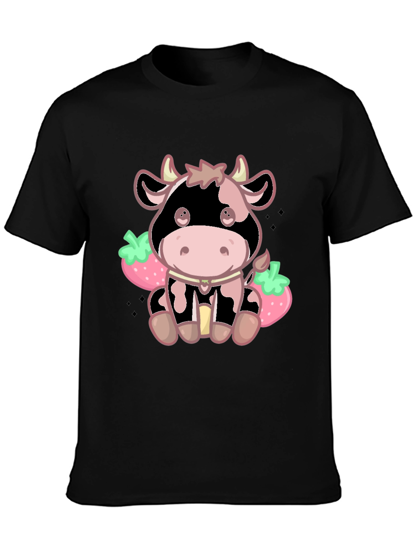 Kawaii Strawberry Cow Graphic Tee - Cute Cartoon Style
