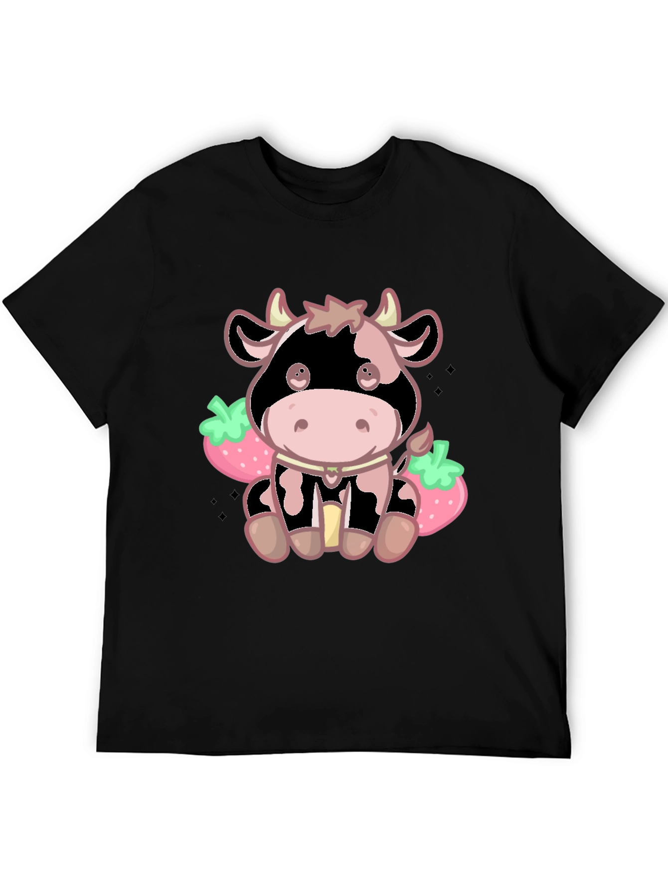 Kawaii Strawberry Cow Graphic Tee - Cute Cartoon Style