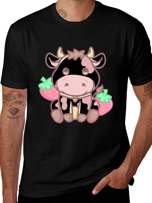 Kawaii Strawberry Cow Graphic Tee - Cute Cartoon Style