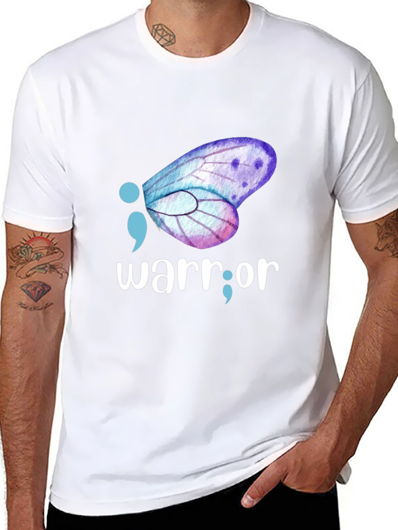 Semicolon Butterfly Warrior T-Shirt: Mental Health Awareness