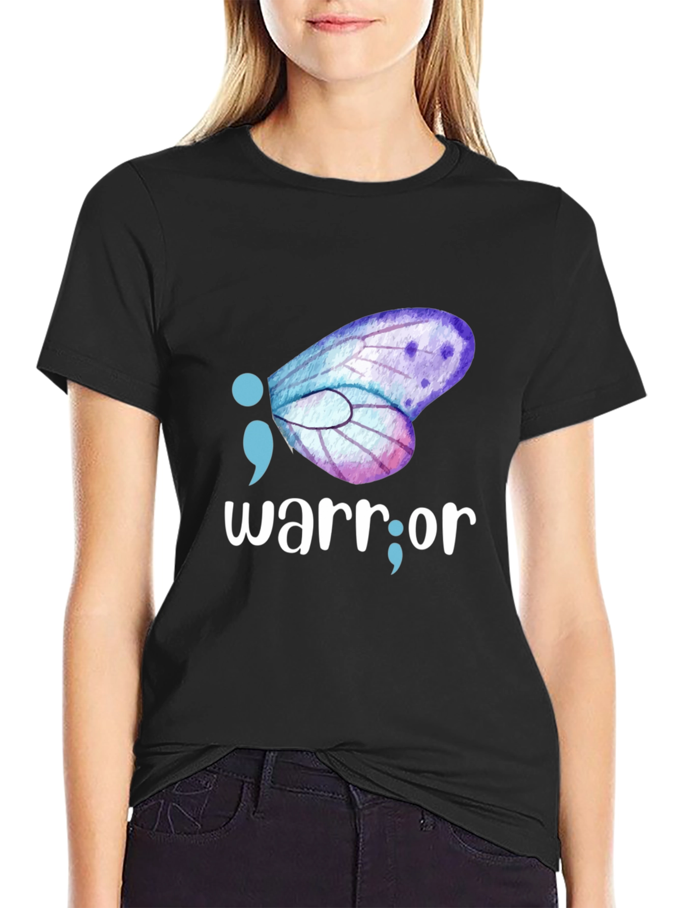 Semicolon Butterfly Warrior T-Shirt: Mental Health Awareness