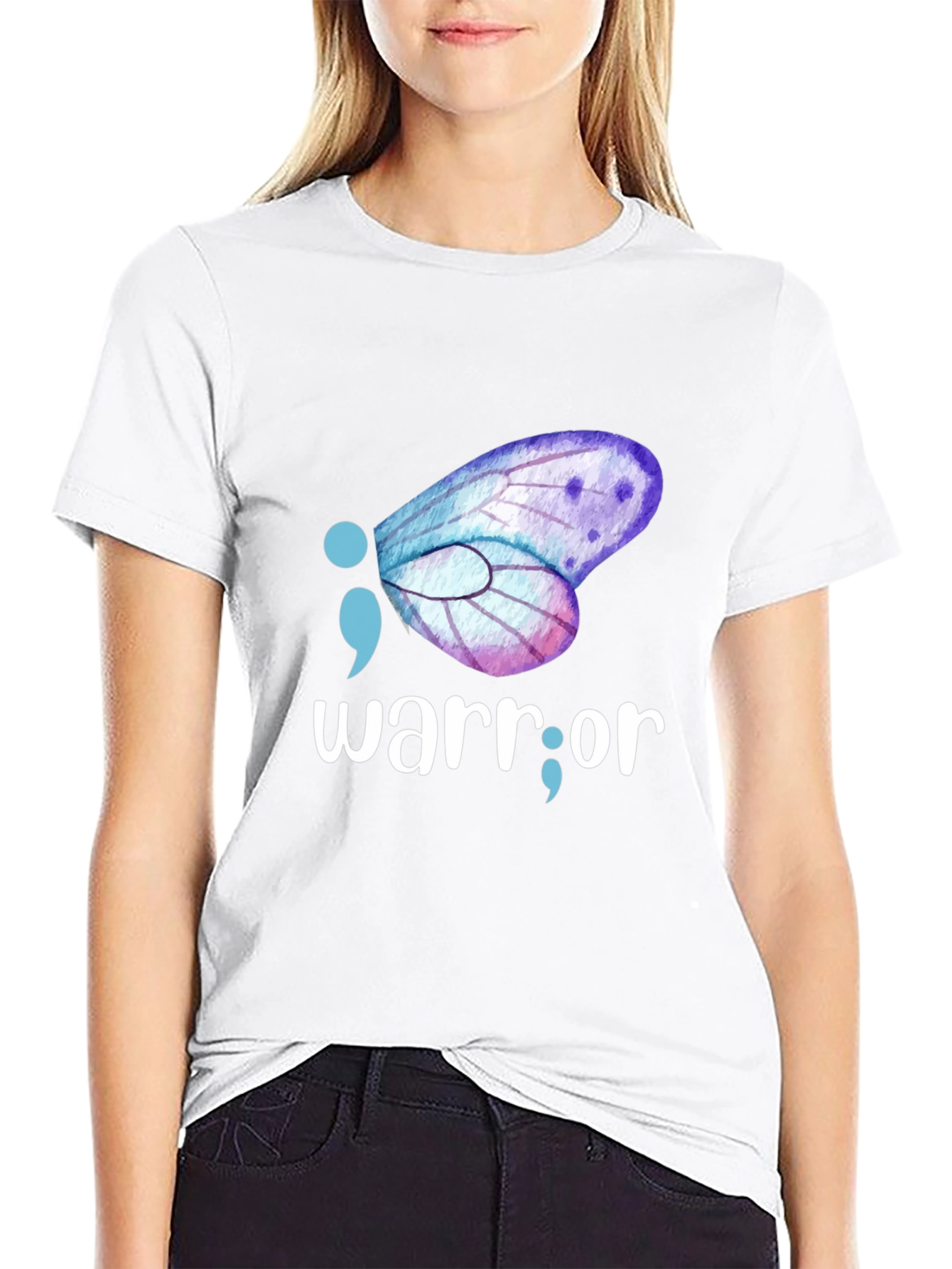 Semicolon Butterfly Warrior T-Shirt: Mental Health Awareness
