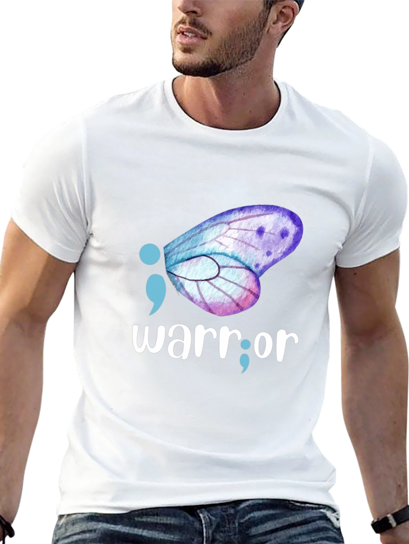 Semicolon Butterfly Warrior T-Shirt: Mental Health Awareness