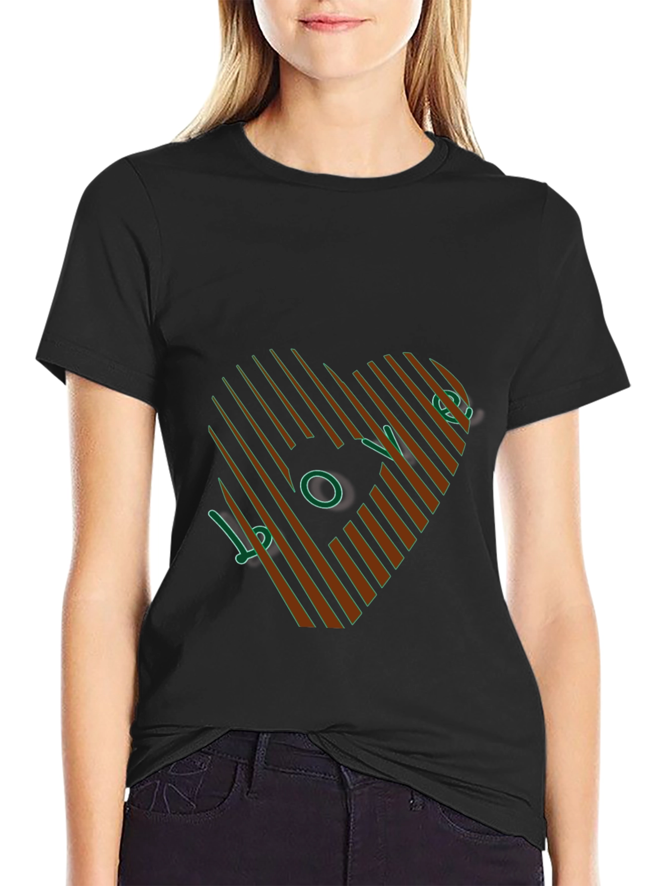 Stripped Heart Design T-Shirt