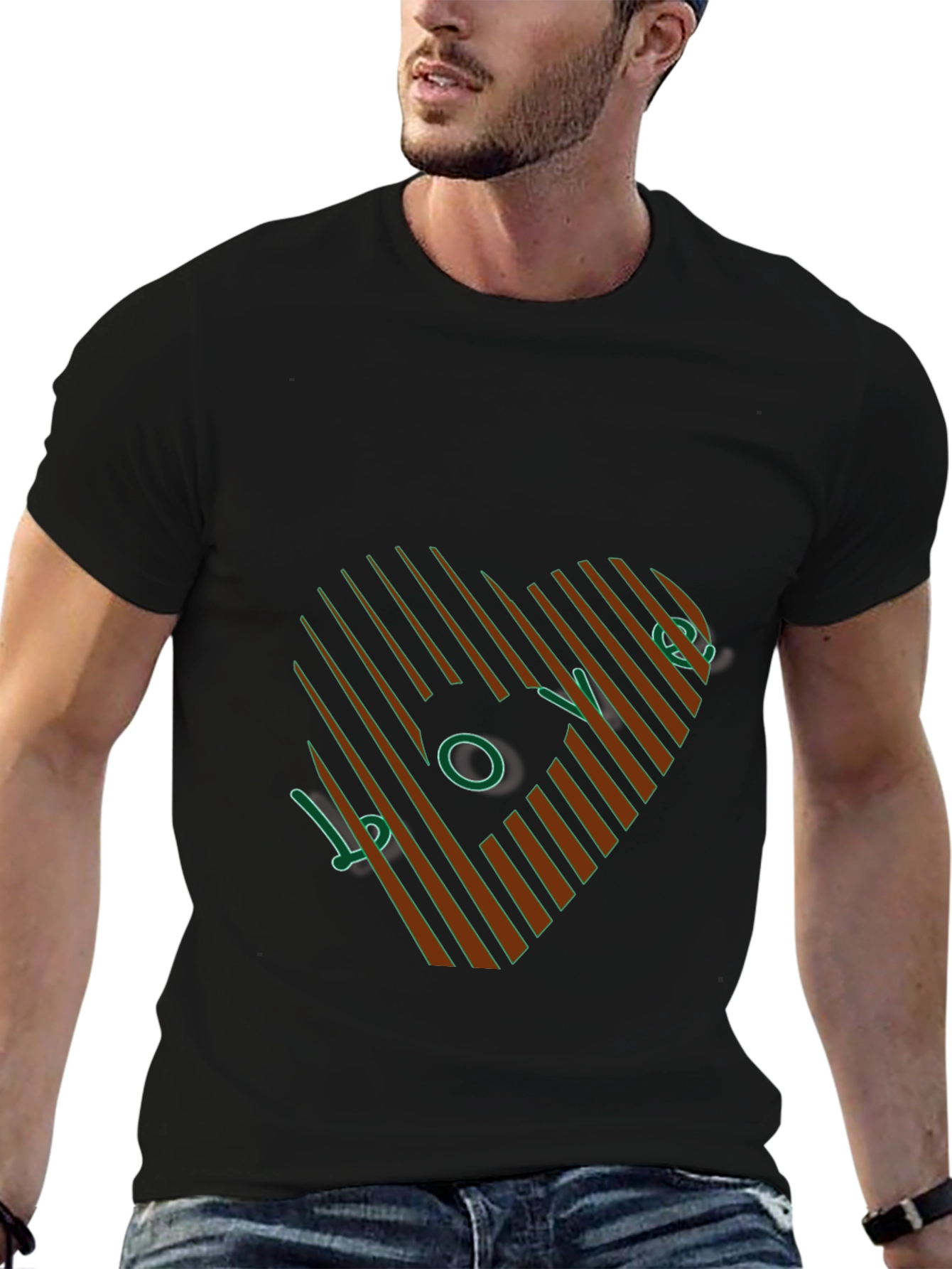 Stripped Heart Design T-Shirt