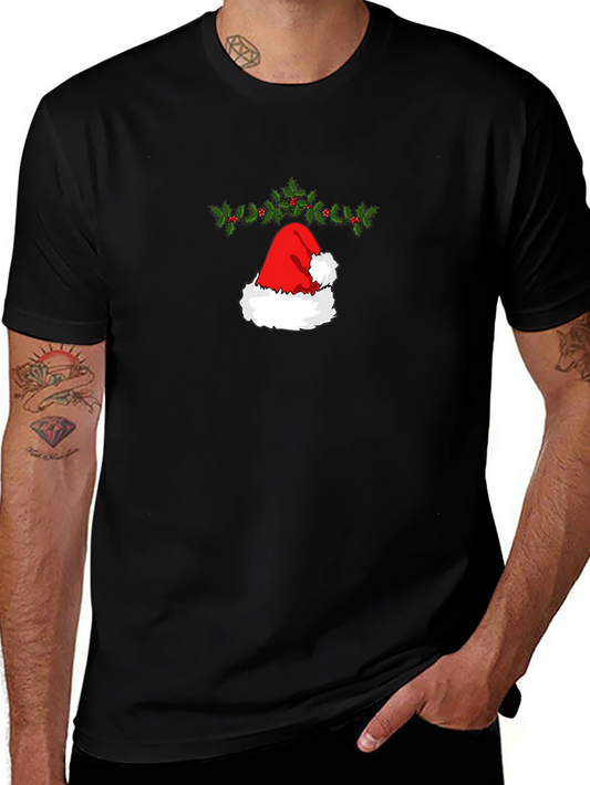 Festive Santa Hat Graphic Tee - Holiday Cheer