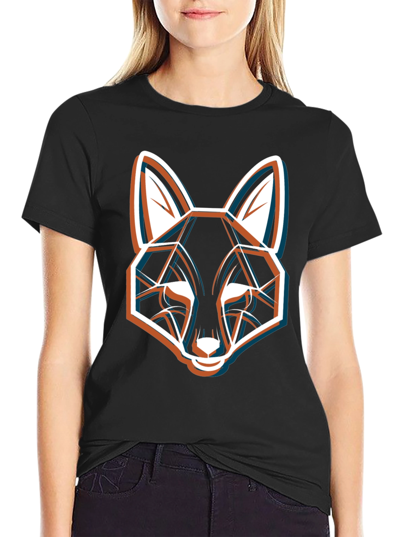 Geometric Fox Graphic Black T-Shirt - Modern Style