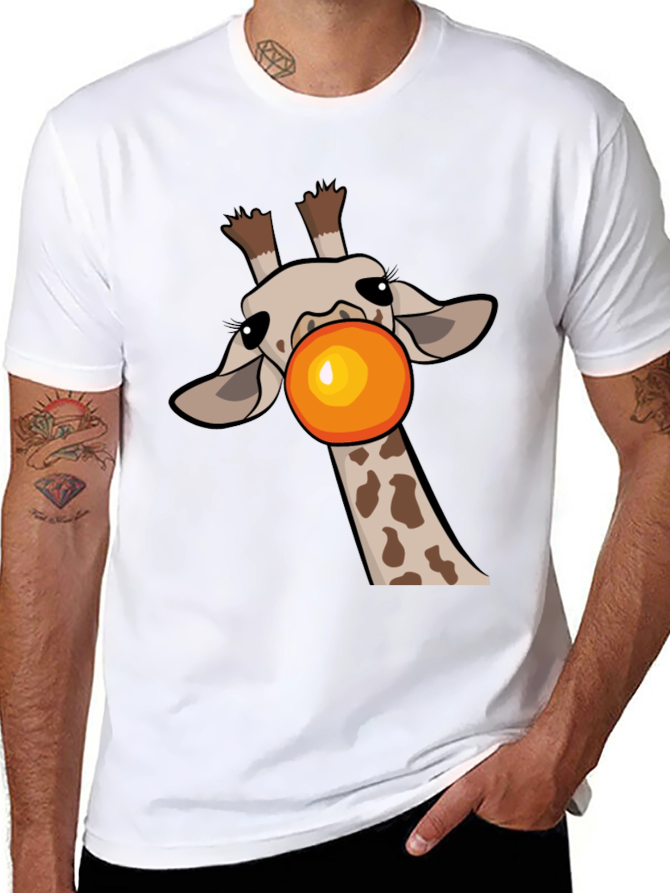 Giraffe Bubble Gum Pop Mens Black Graphic Tee