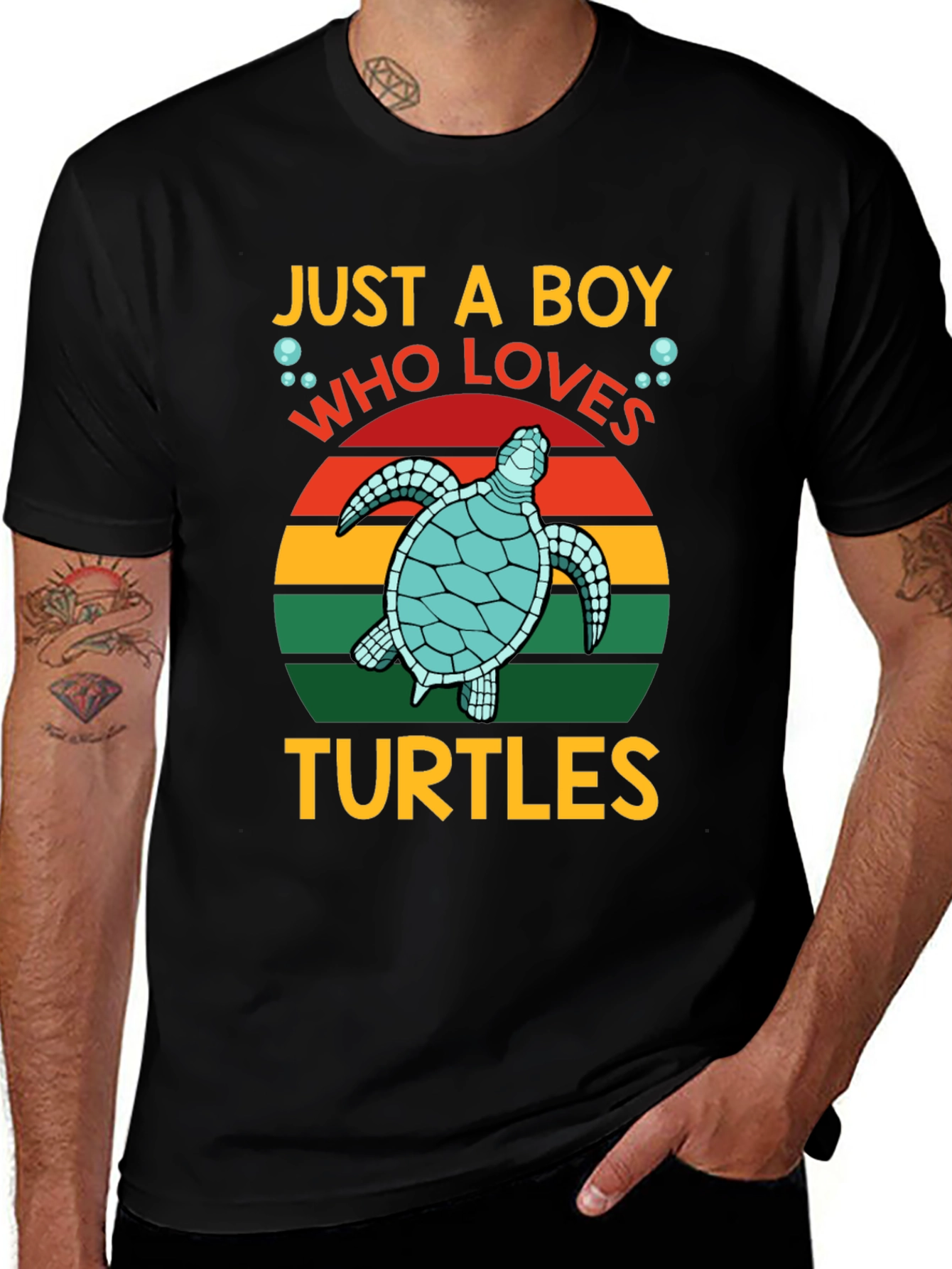 Just a Boy Who Loves Turtles Black T-Shirt