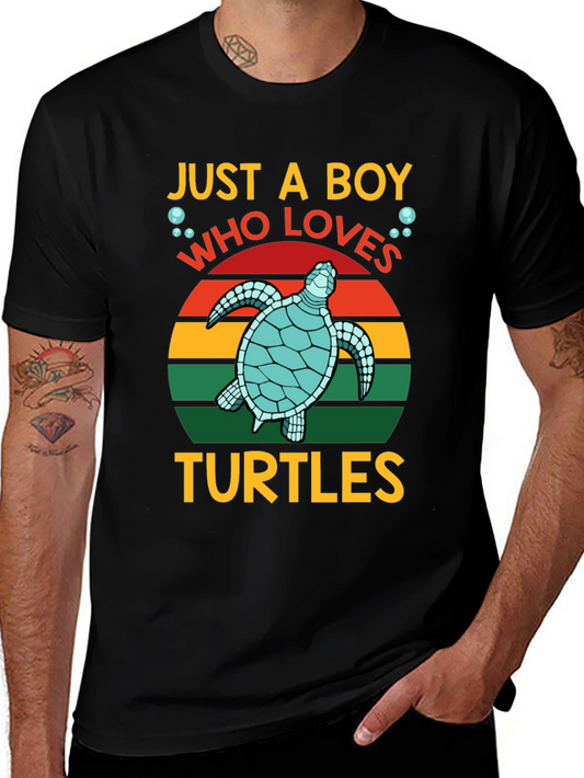 Just a Boy Who Loves Turtles Black T-Shirt