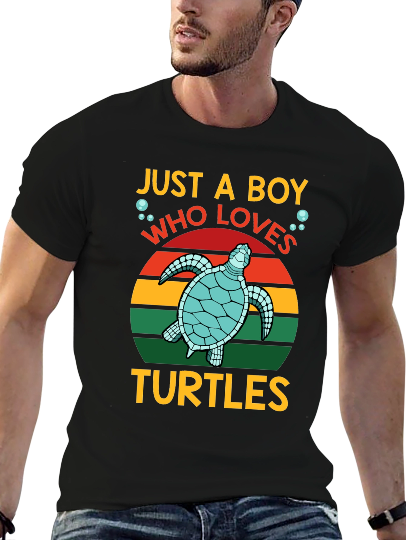 Just a Boy Who Loves Turtles Black T-Shirt