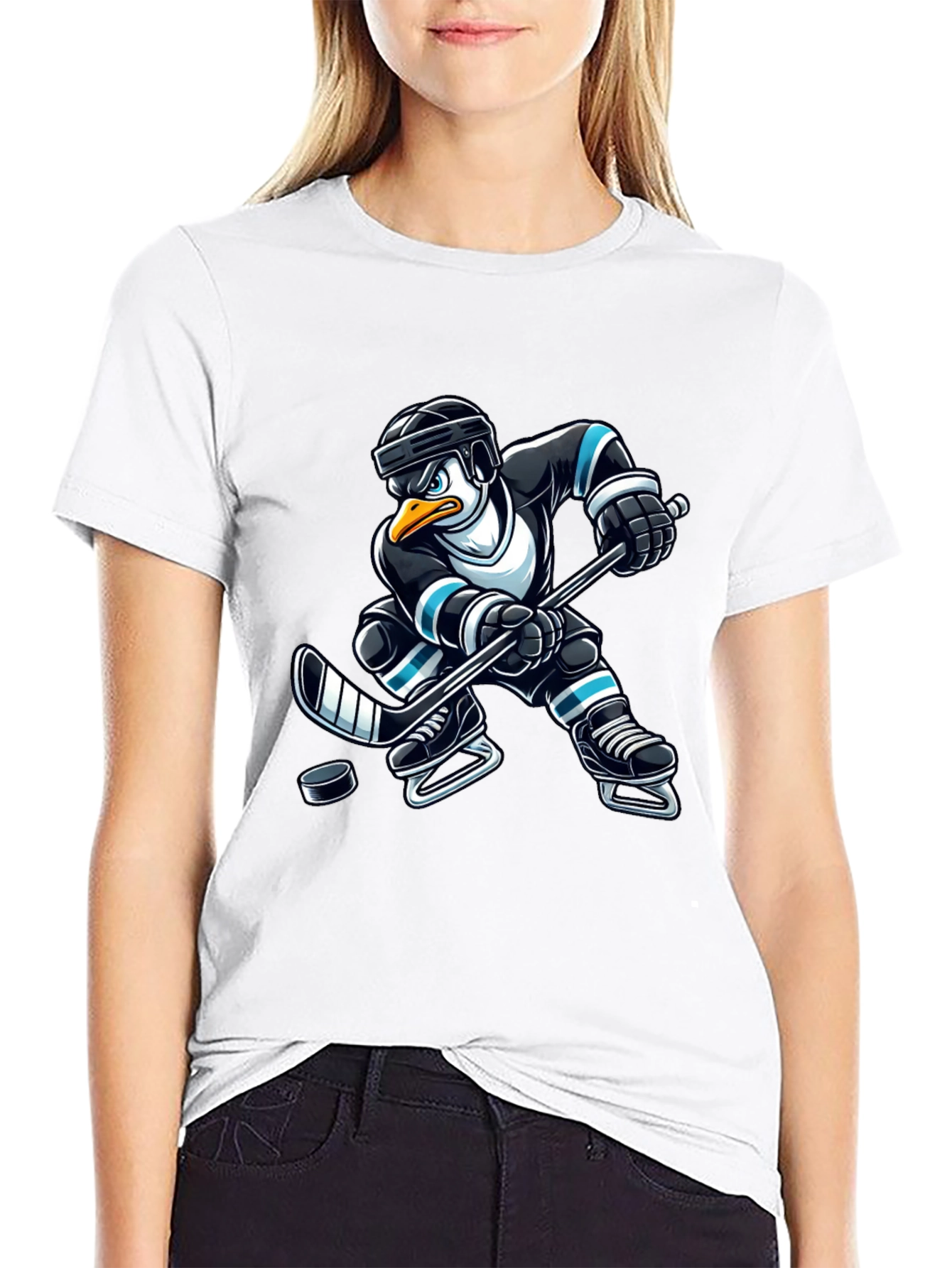 Penguin Hockey Player Graphic T-Shirt