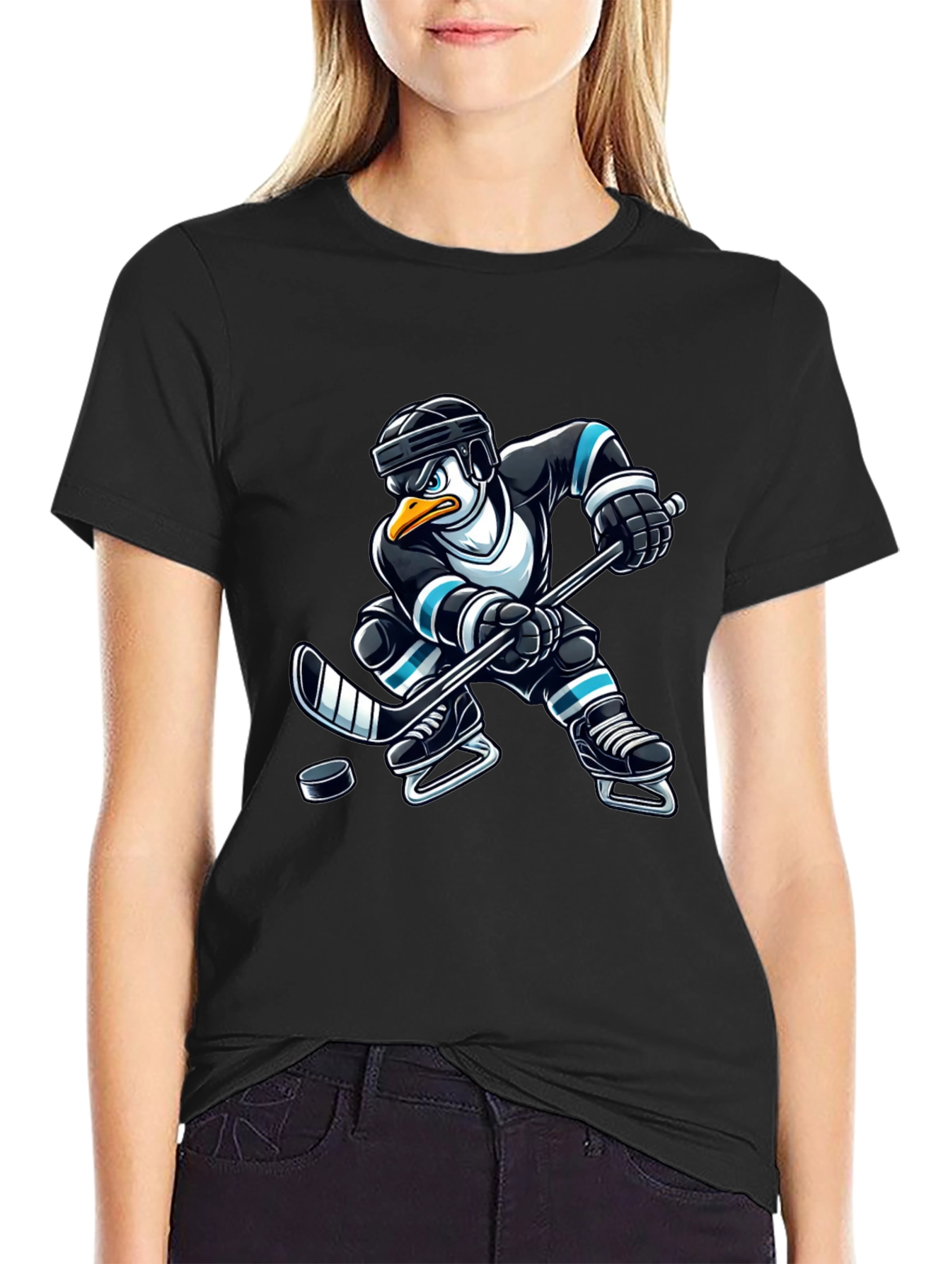 Penguin Hockey Player Graphic T-Shirt