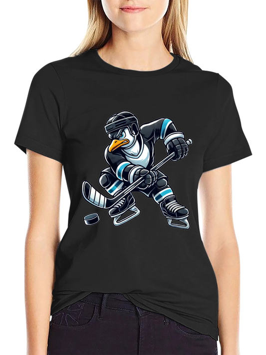 Penguin Hockey Player Graphic T-Shirt