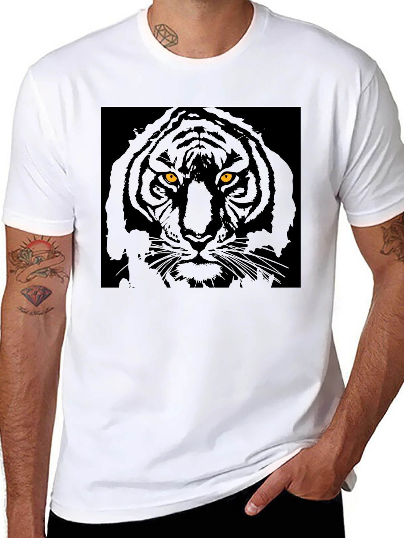 Black Tiger Graphic Tee - Mens Crew Neck