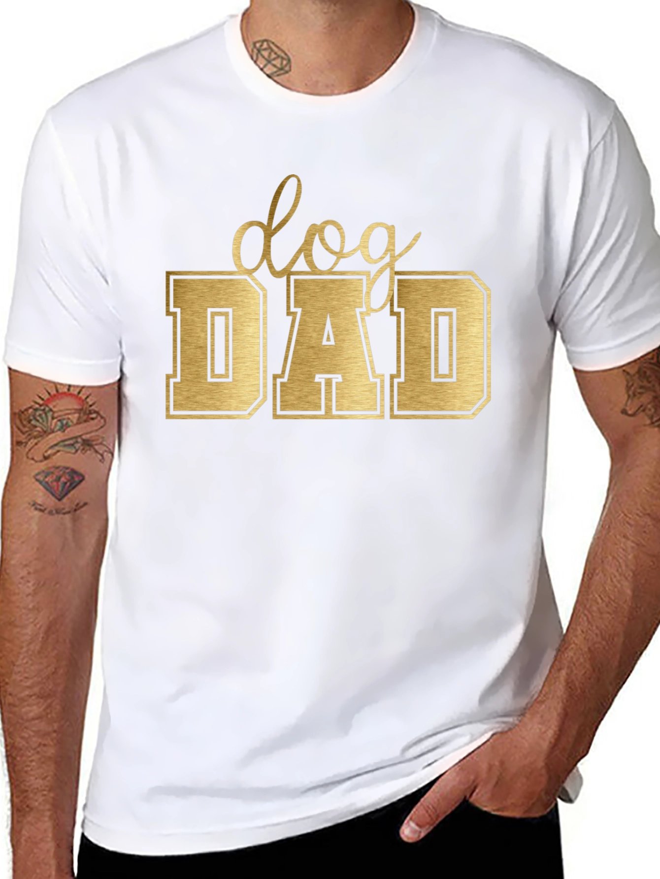 Dog Dad Tee - Golden Lettering on Black