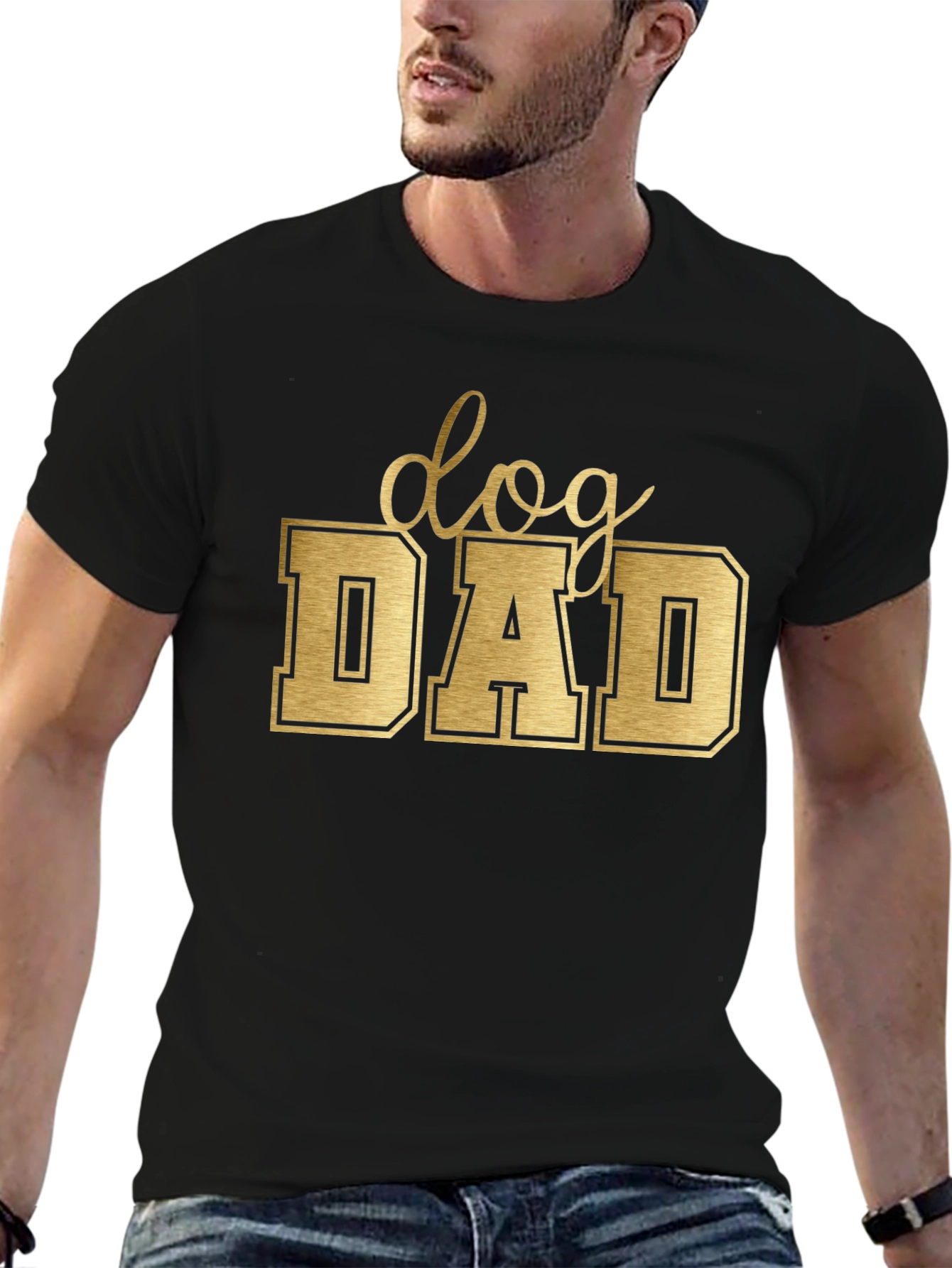 Dog Dad Tee - Golden Lettering on Black