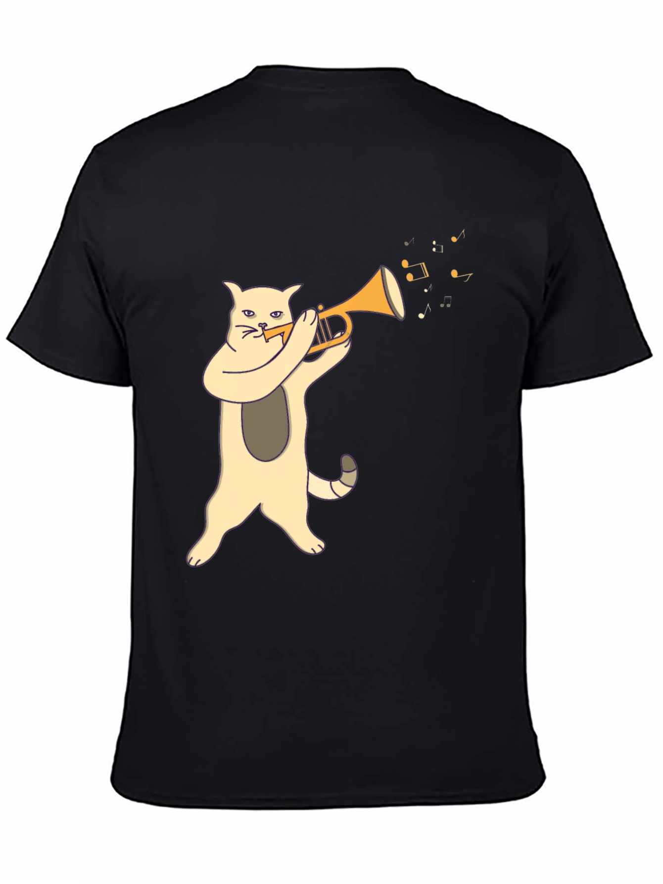Cat Playing Trumpet Graphic Tee - Black