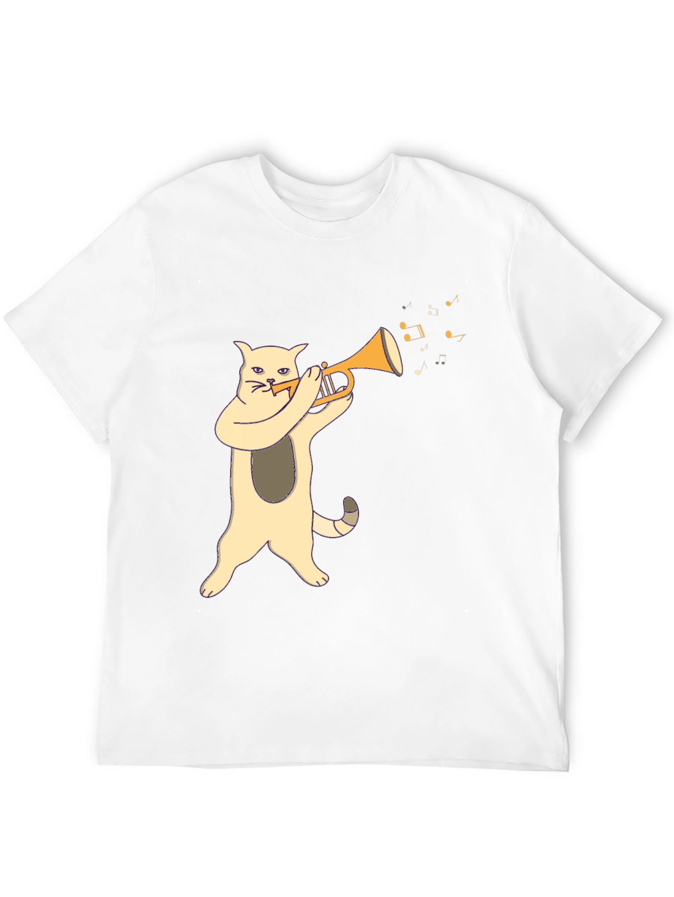 Cat Playing Trumpet Graphic Tee - Black