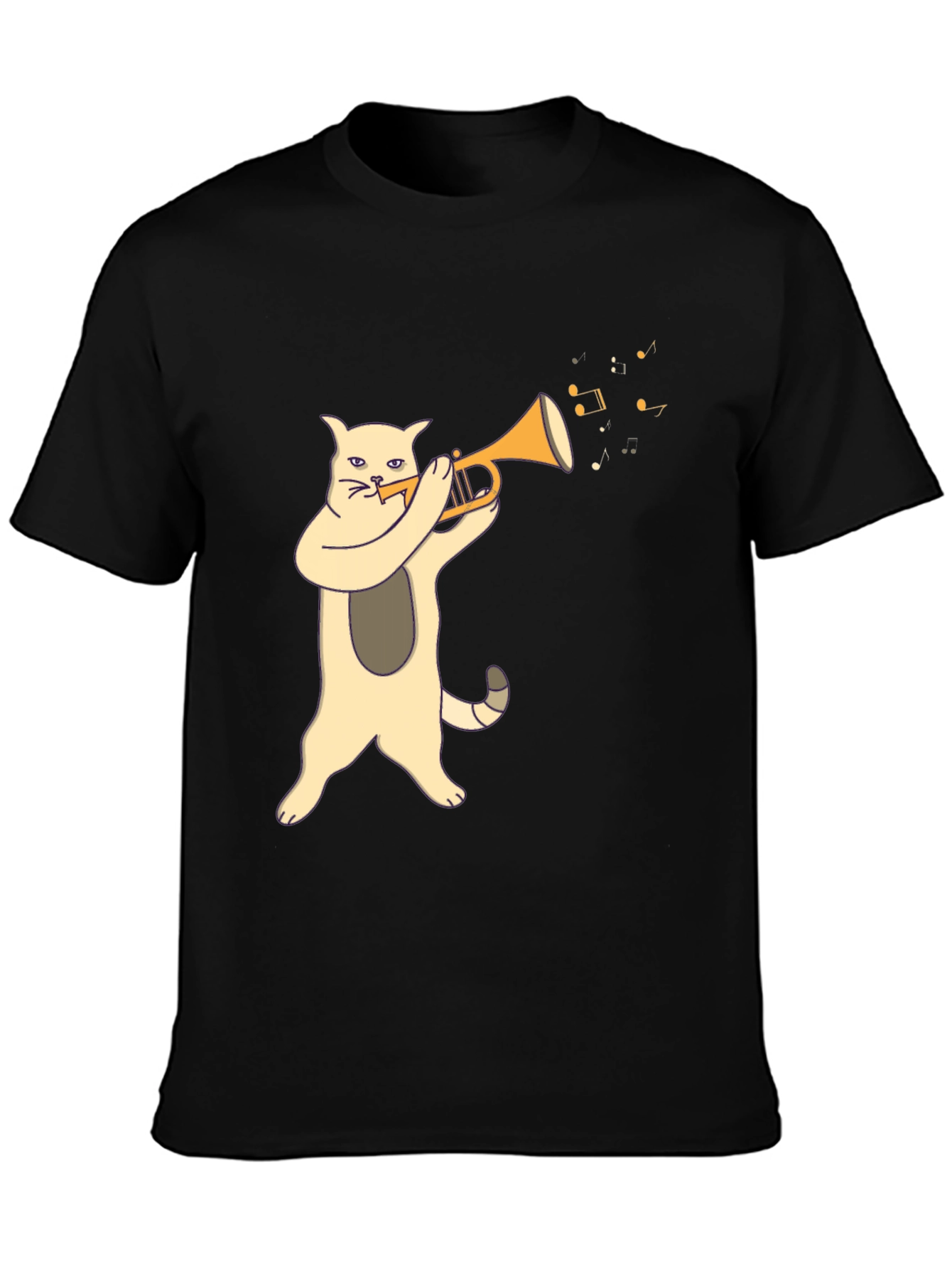 Cat Playing Trumpet Graphic Tee - Black