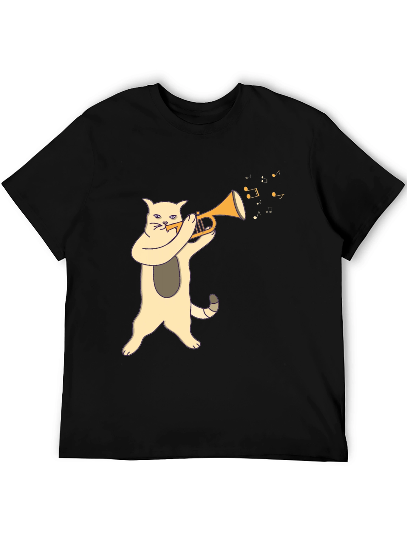 Cat Playing Trumpet Graphic Tee - Black