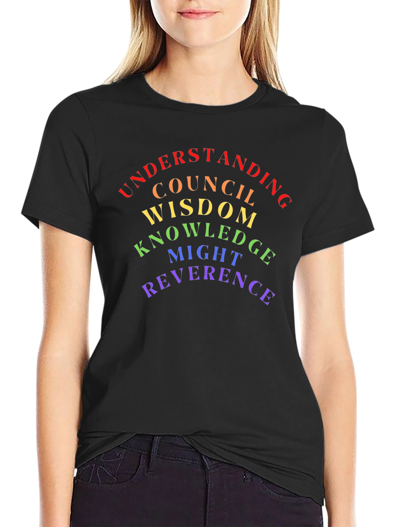 Rainbow Virtue T-Shirt - Understanding Wisdom Reverence