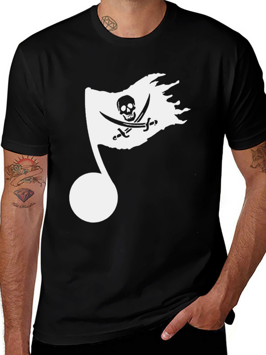 Musical Pirate Note Mens Black T-Shirt