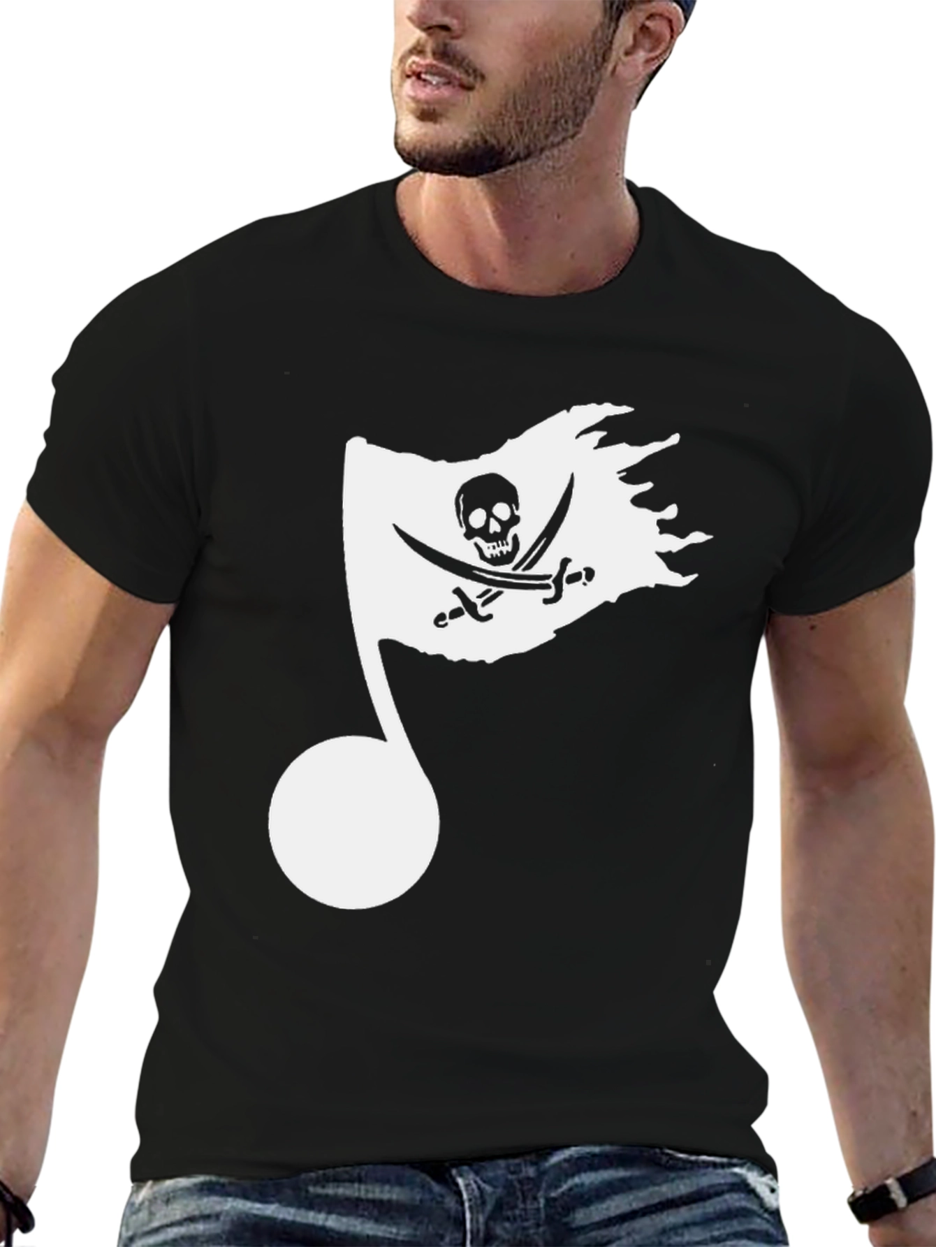 Musical Pirate Note Mens Black T-Shirt