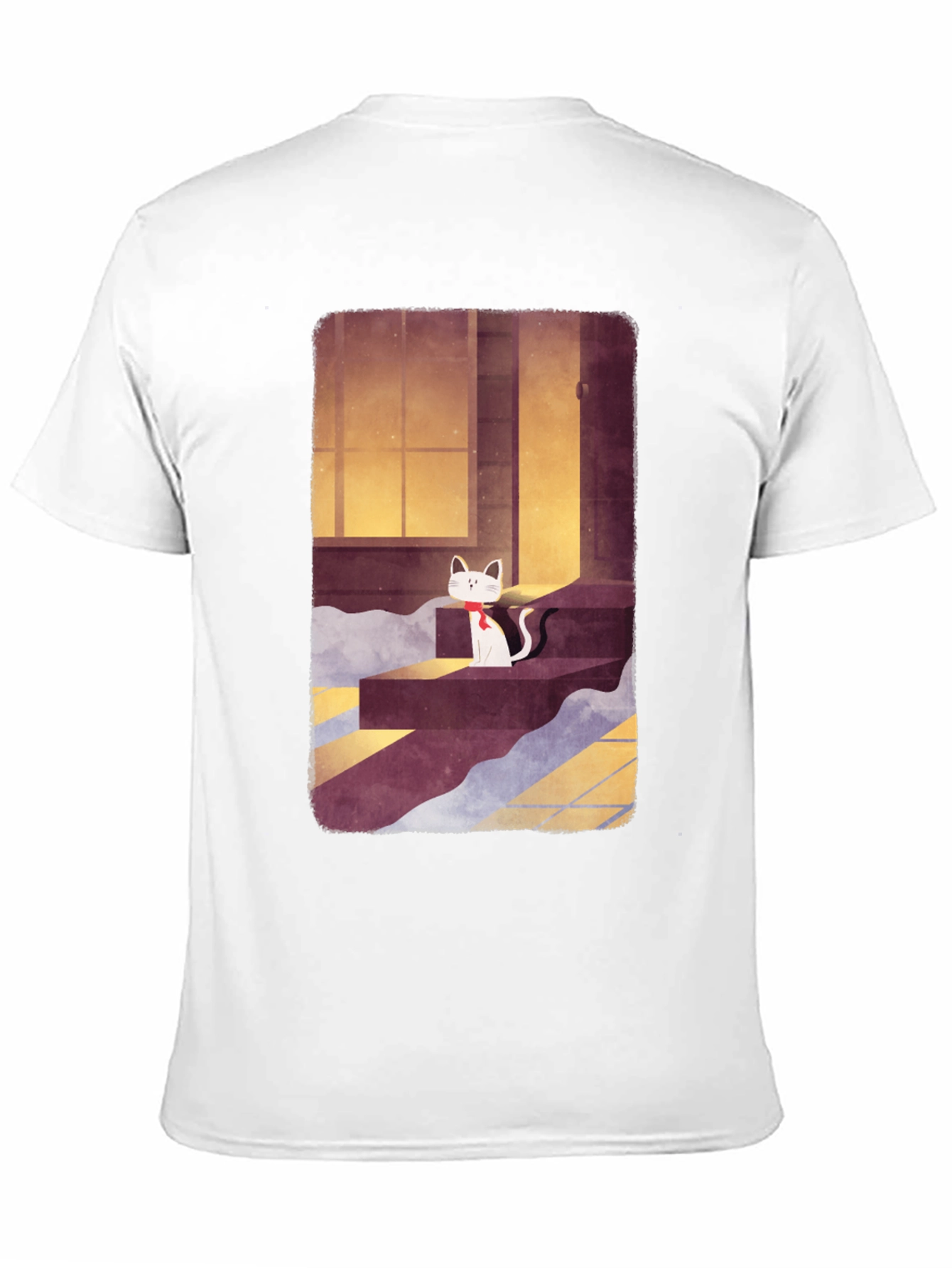 Cat on Steps Graphic Tee - Unisex Black T-Shirt