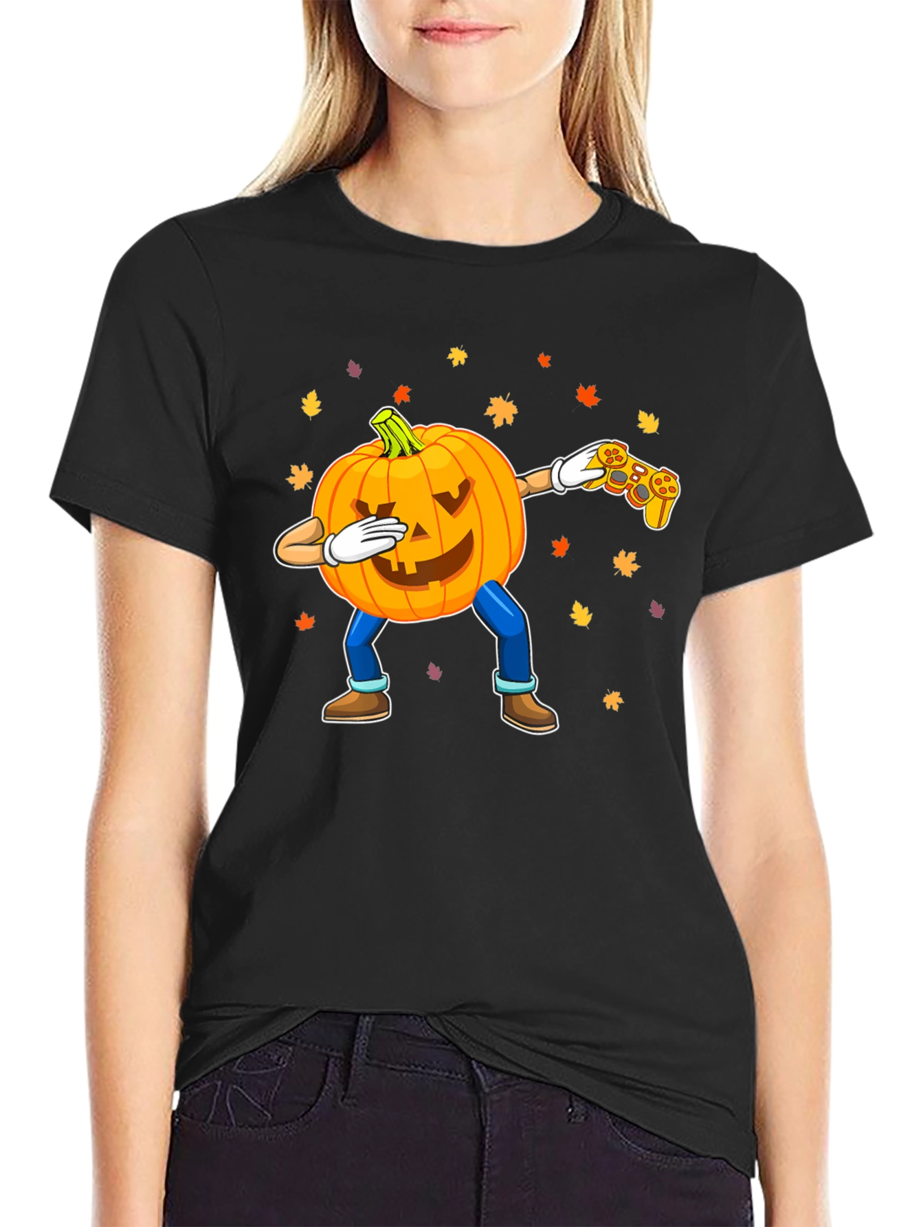 Dabbing Pumpkin Gamer Black T-Shirt