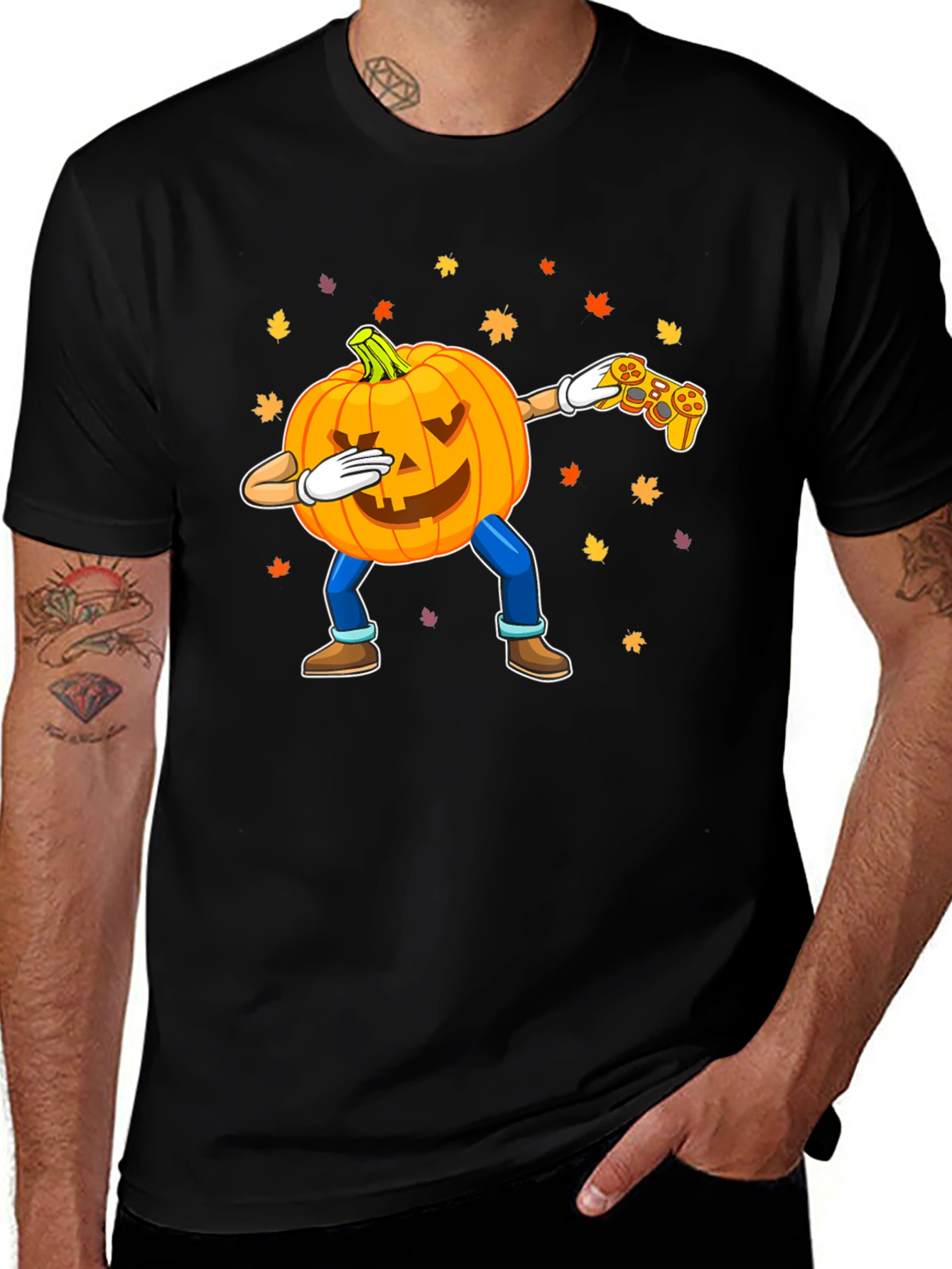 Dabbing Pumpkin Gamer Black T-Shirt