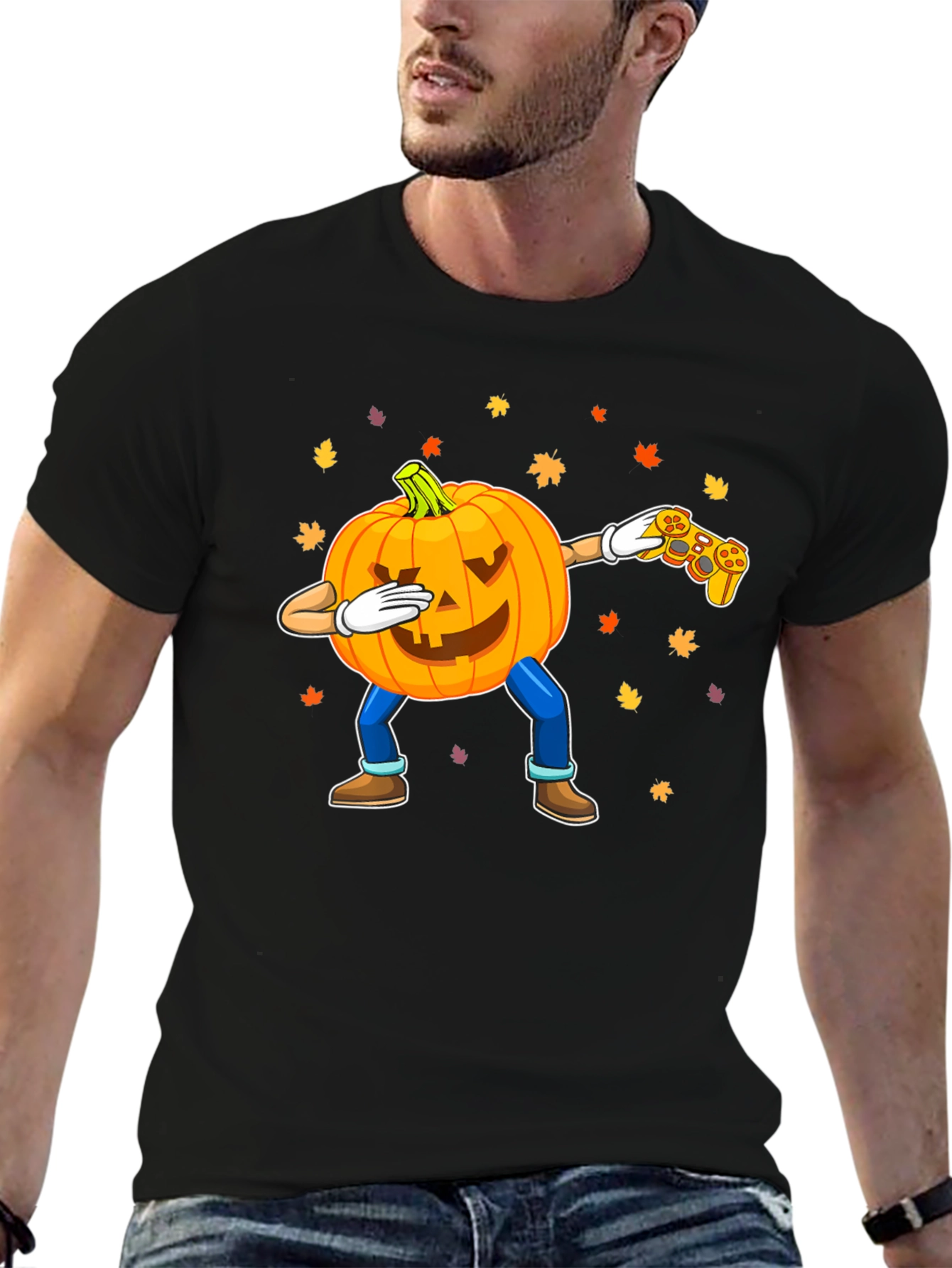 Dabbing Pumpkin Gamer Black T-Shirt