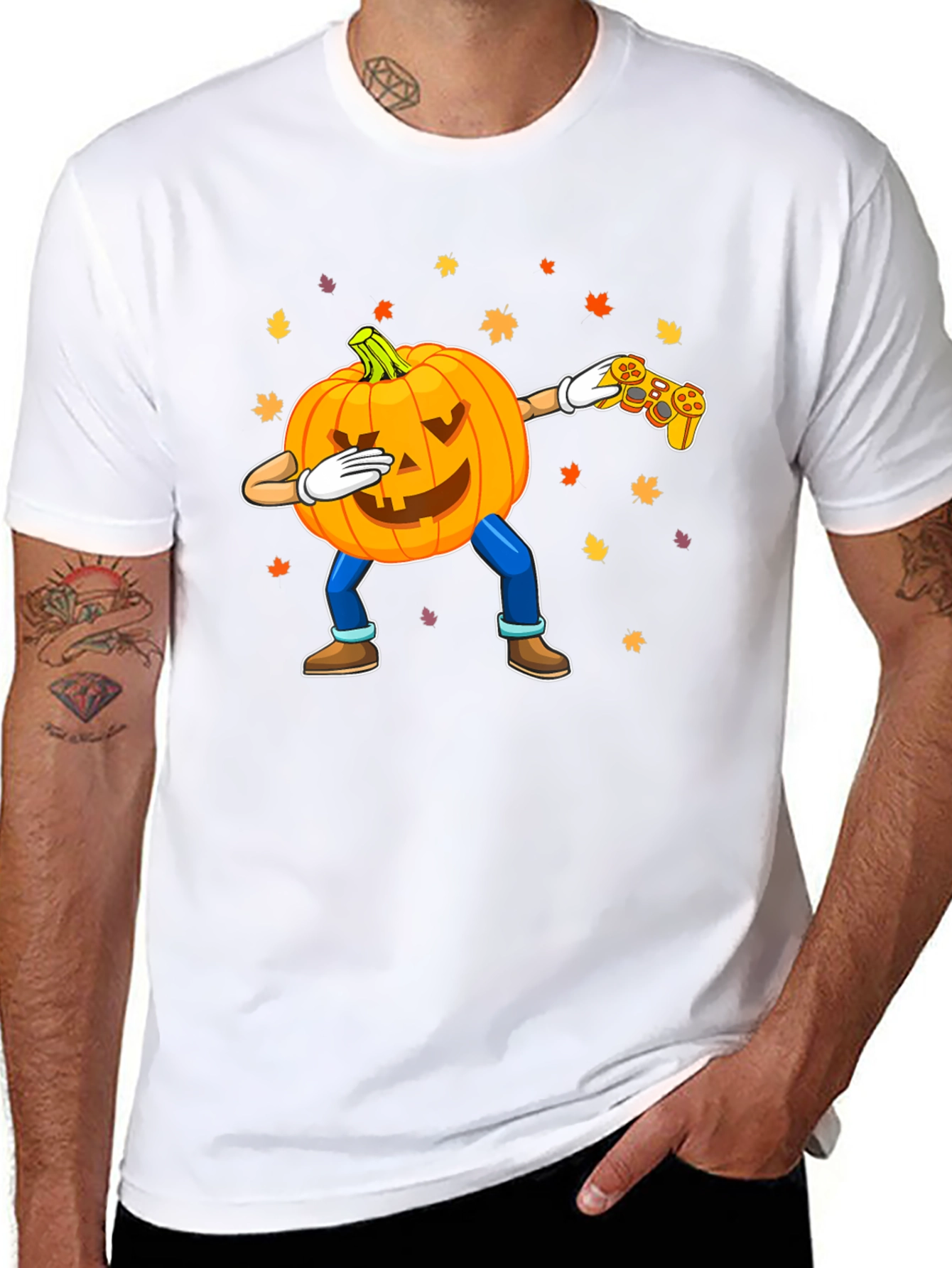 Dabbing Pumpkin Gamer Black T-Shirt