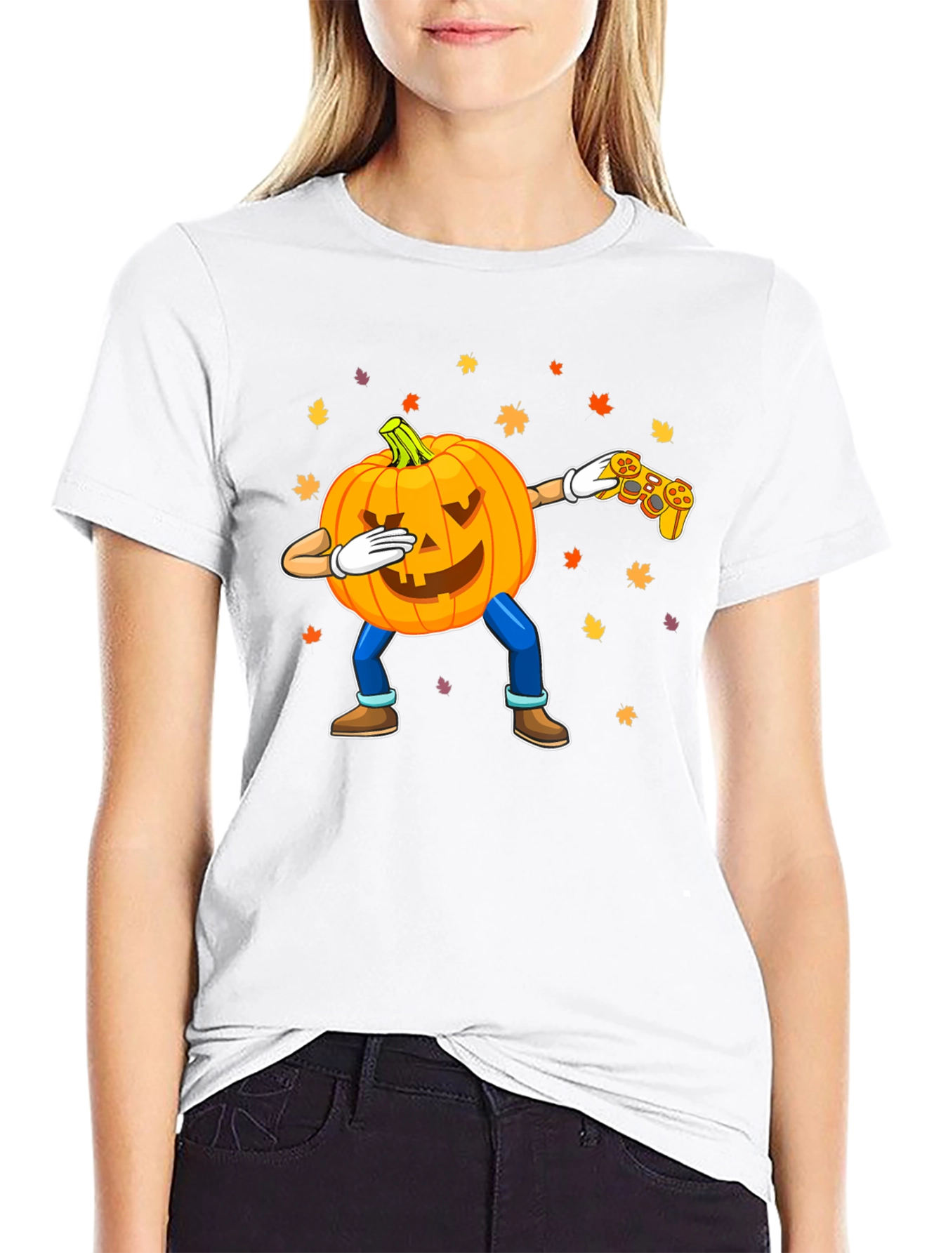 Dabbing Pumpkin Gamer Black T-Shirt