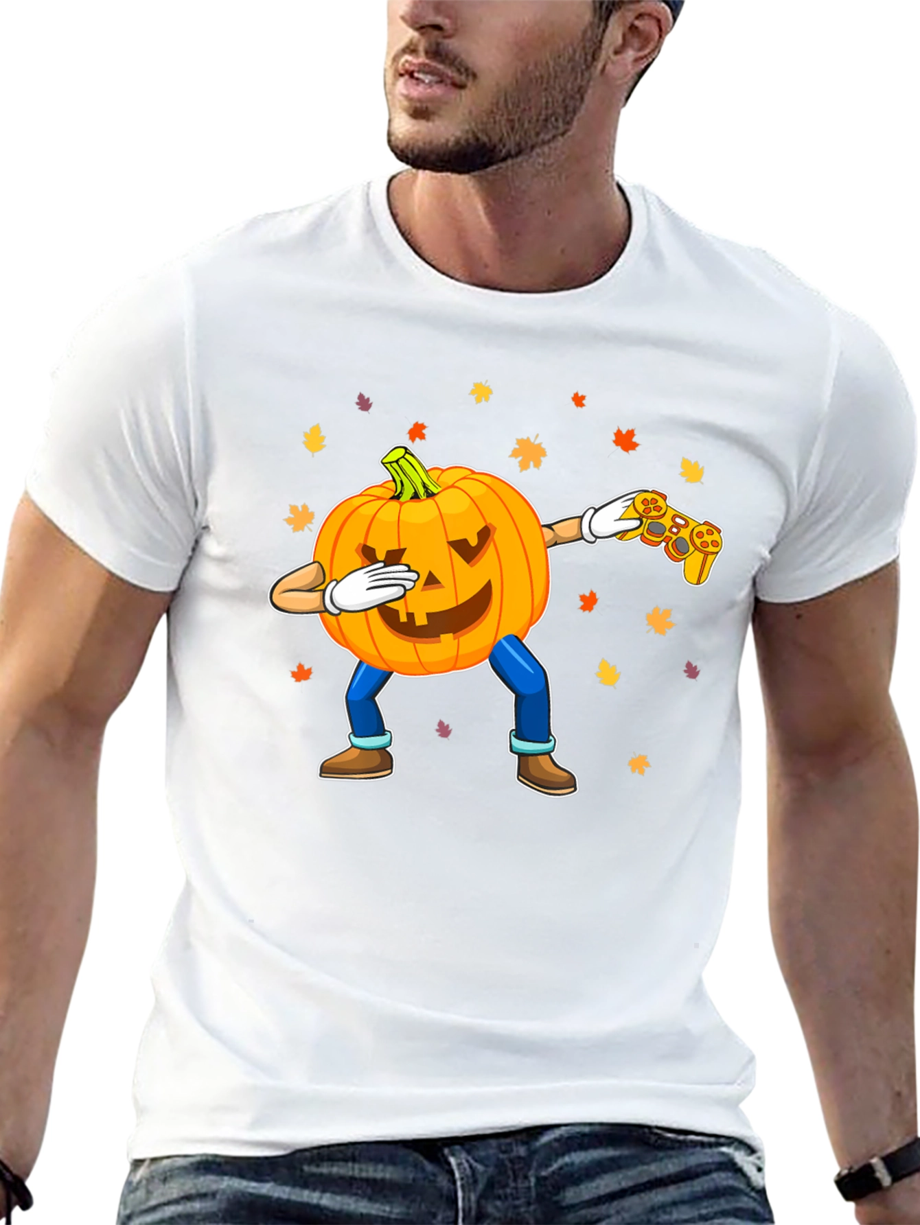 Dabbing Pumpkin Gamer Black T-Shirt