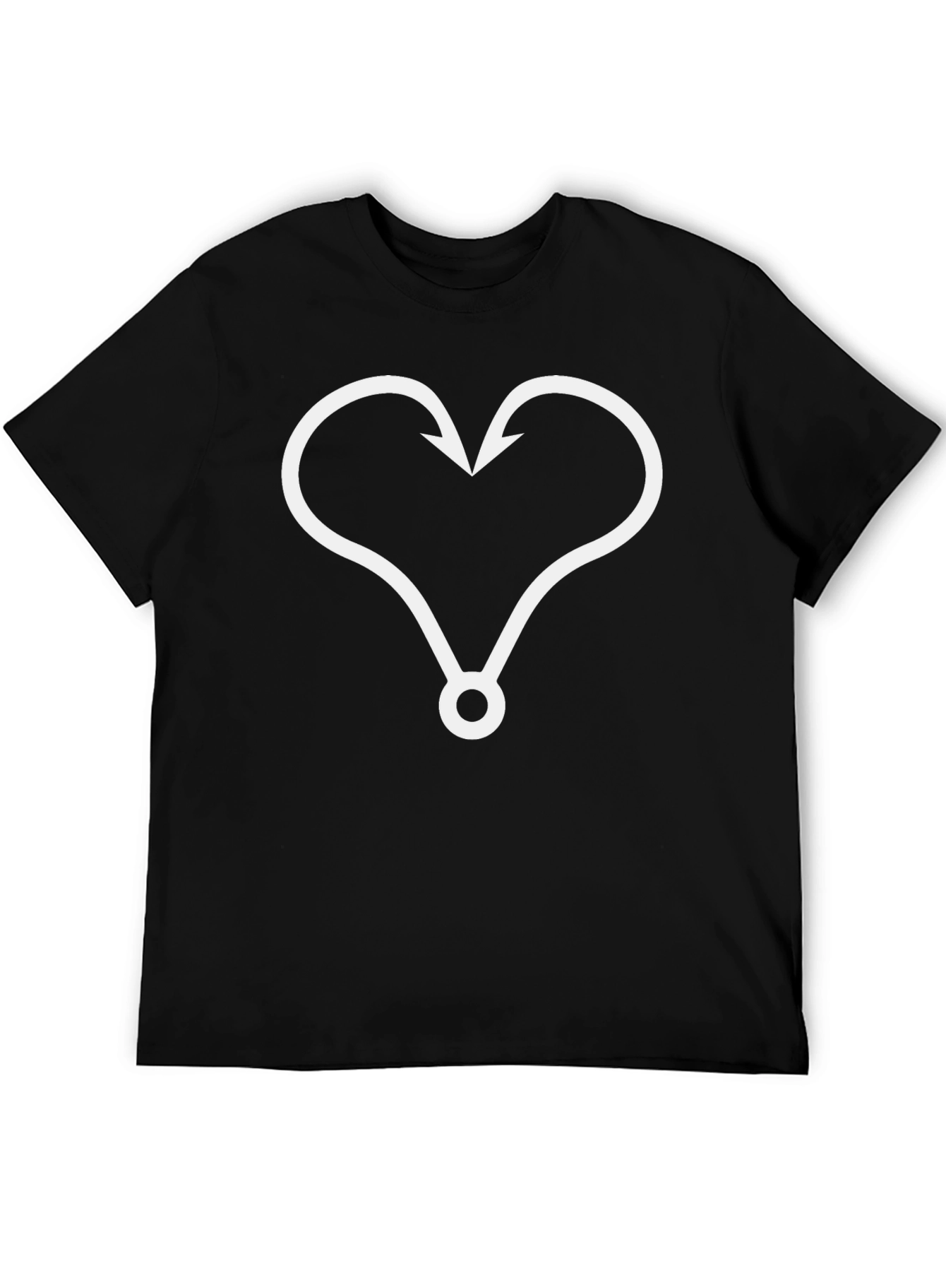 Heart Fishing Hook Graphic Tee - Black