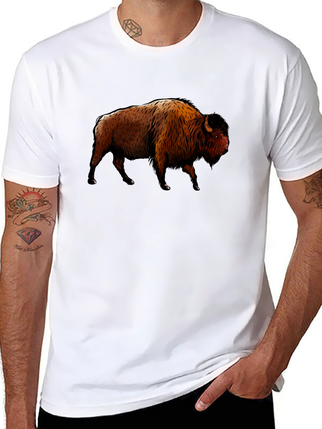 Bison Graphic Print Black T-Shirt