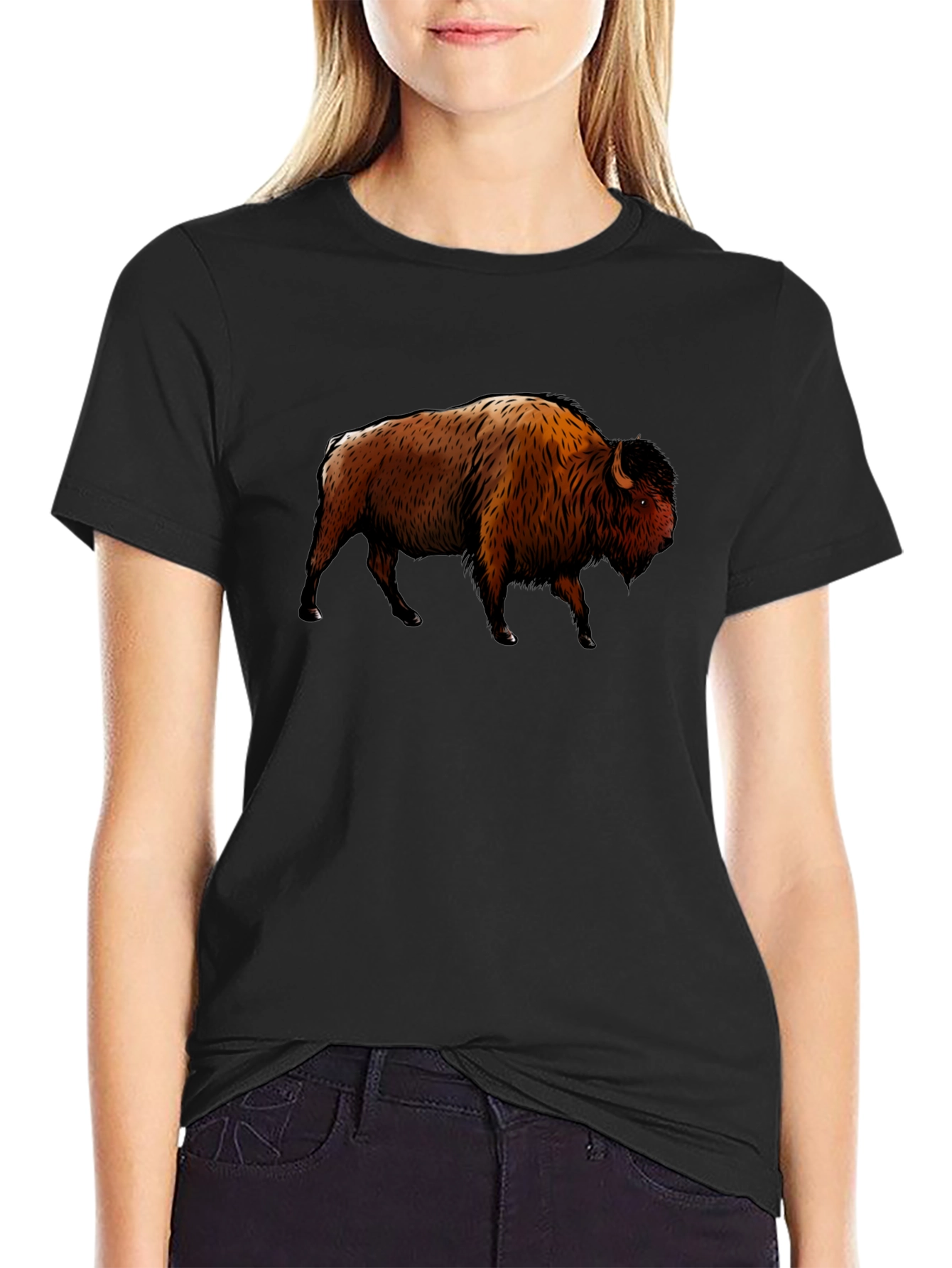 Bison Graphic Print Black T-Shirt