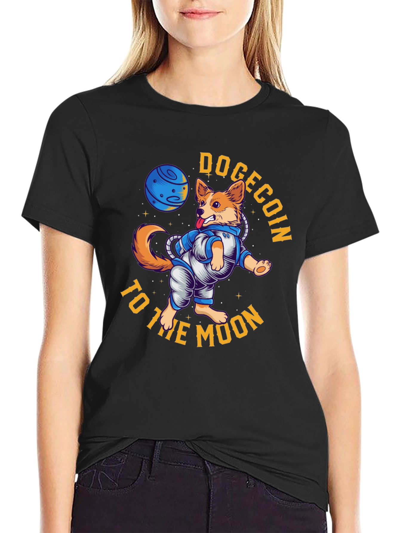 Dogecoin to the Moon Black T-Shirt