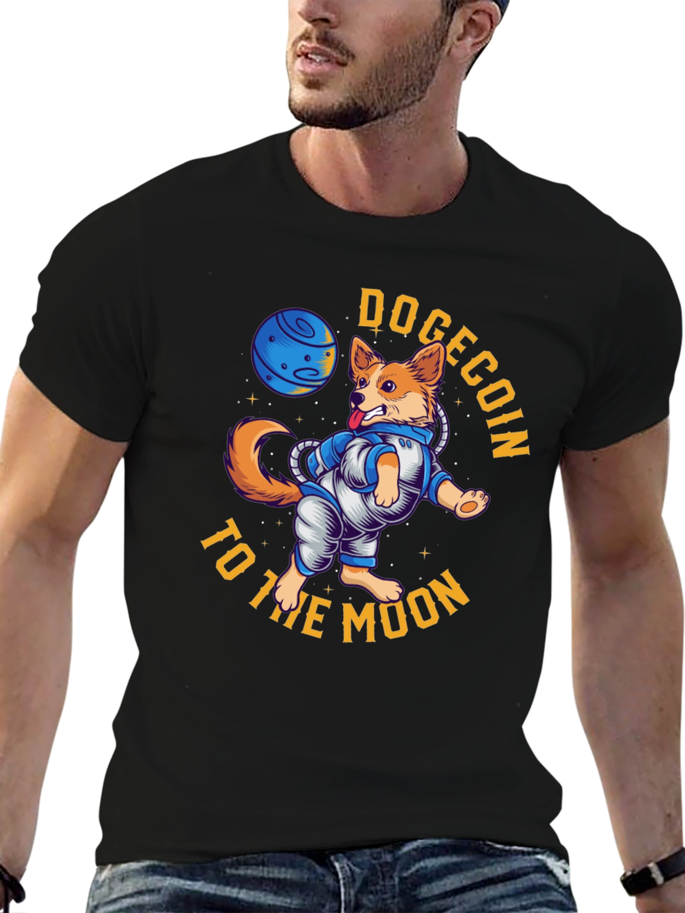 Dogecoin to the Moon Black T-Shirt