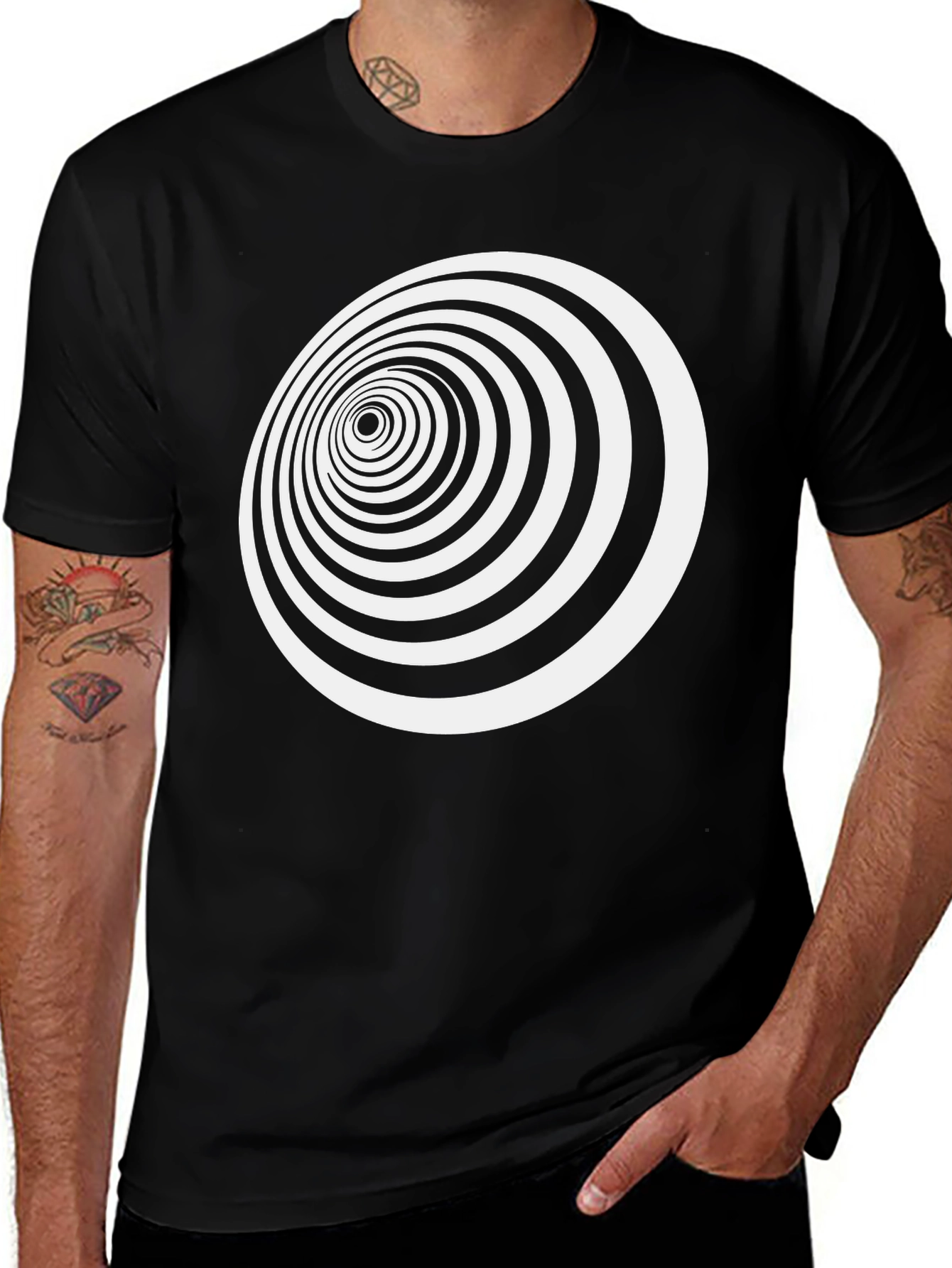 Hypnotic Black Tee - Spiral Optical Illusion Design