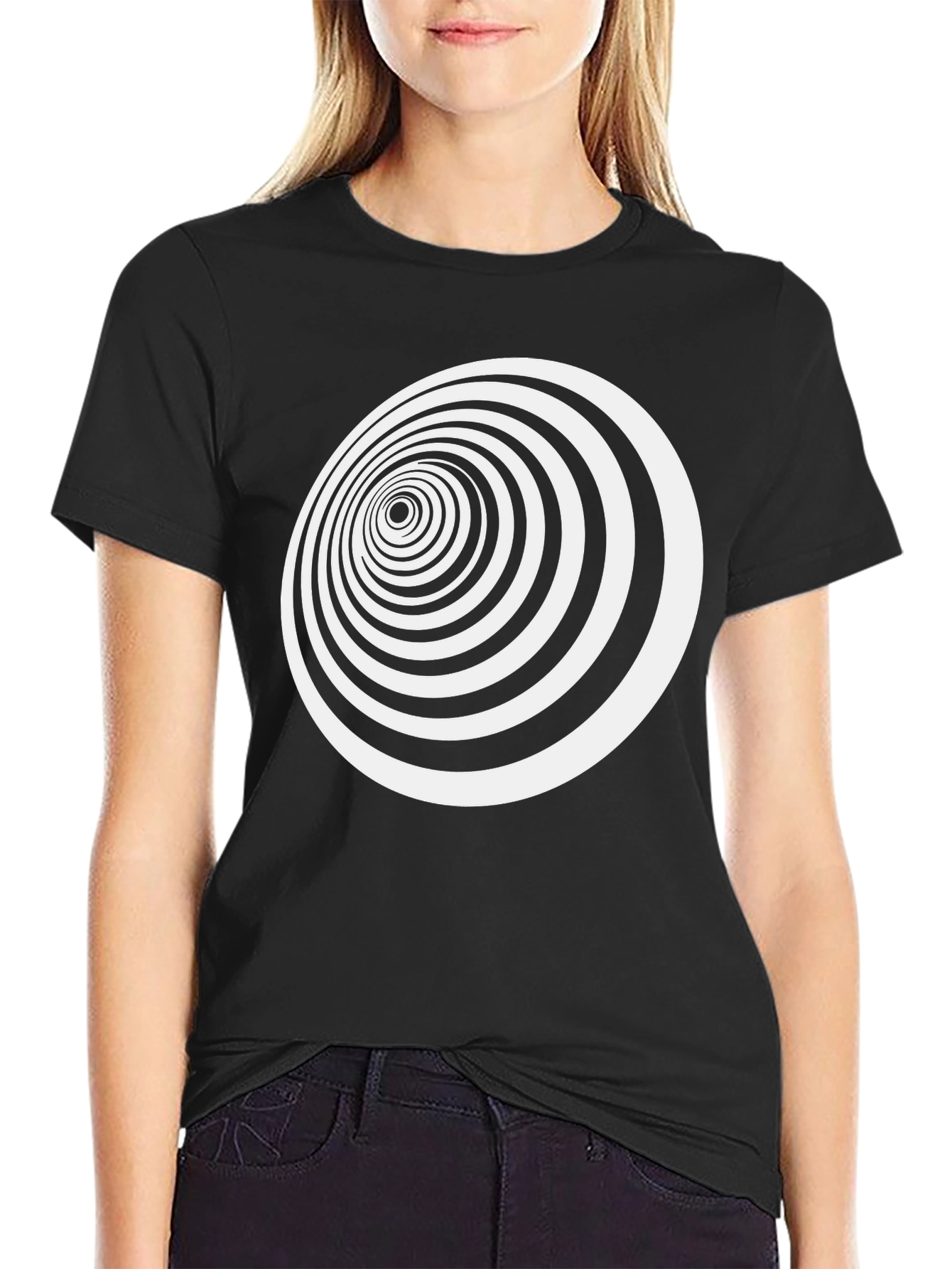 Hypnotic Black Tee - Spiral Optical Illusion Design