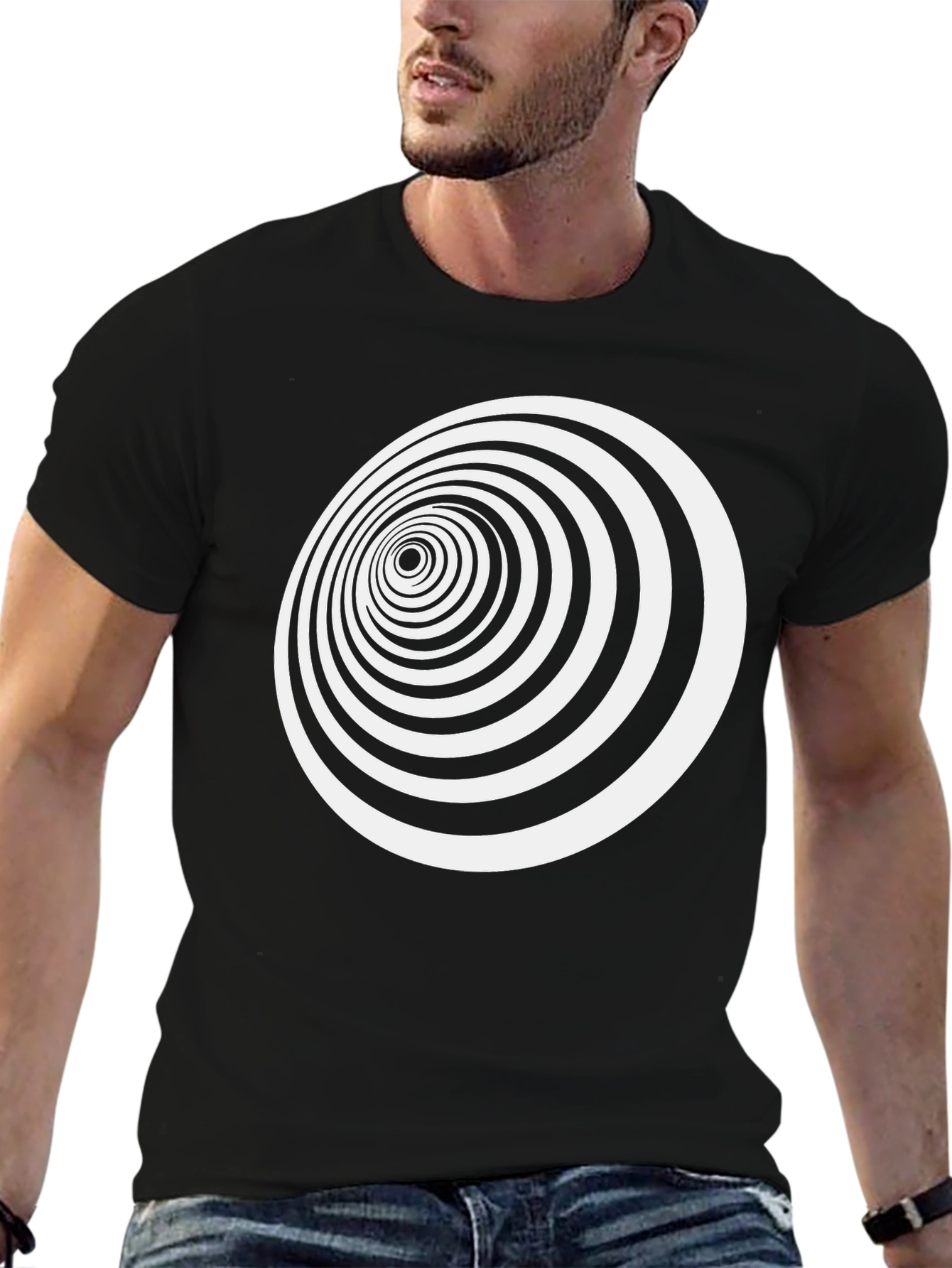 Hypnotic Black Tee - Spiral Optical Illusion Design