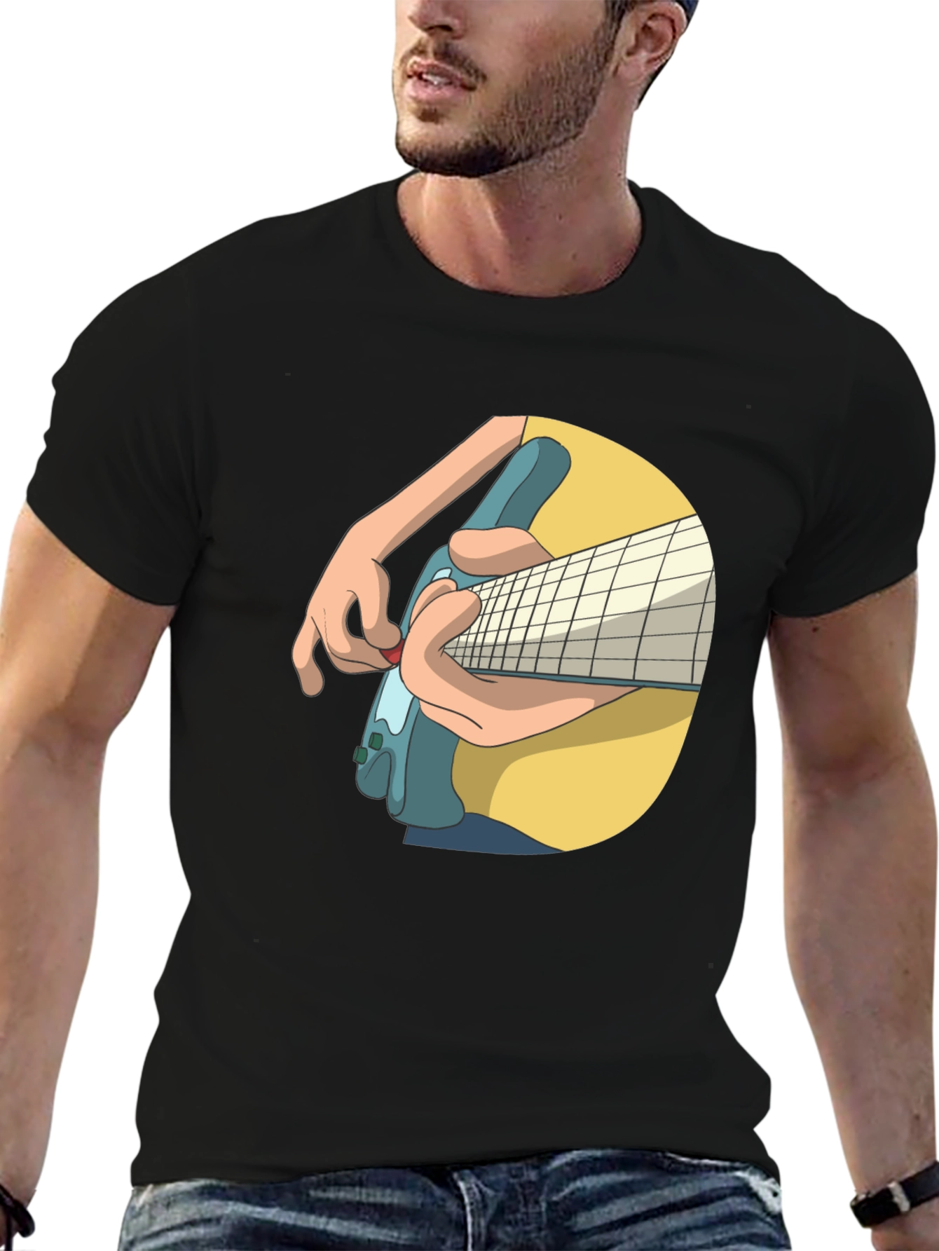 Guitar Player Graphic Tee - Black Cotton T-Shirt