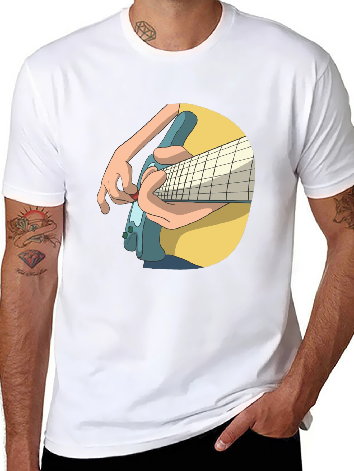 Guitar Player Graphic Tee - Black Cotton T-Shirt