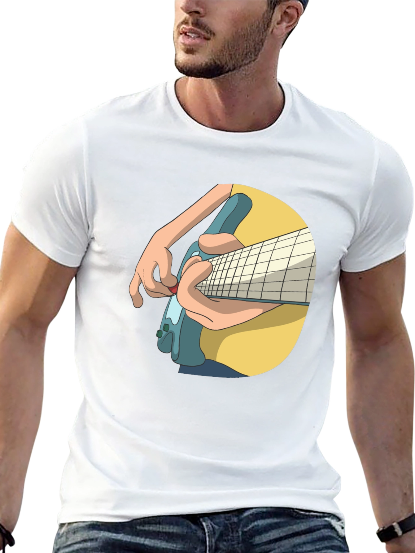 Guitar Player Graphic Tee - Black Cotton T-Shirt