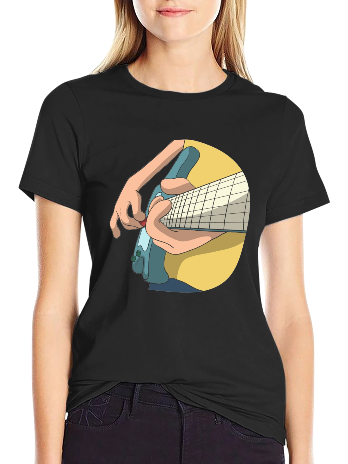 Guitar Player Graphic Tee - Black Cotton T-Shirt