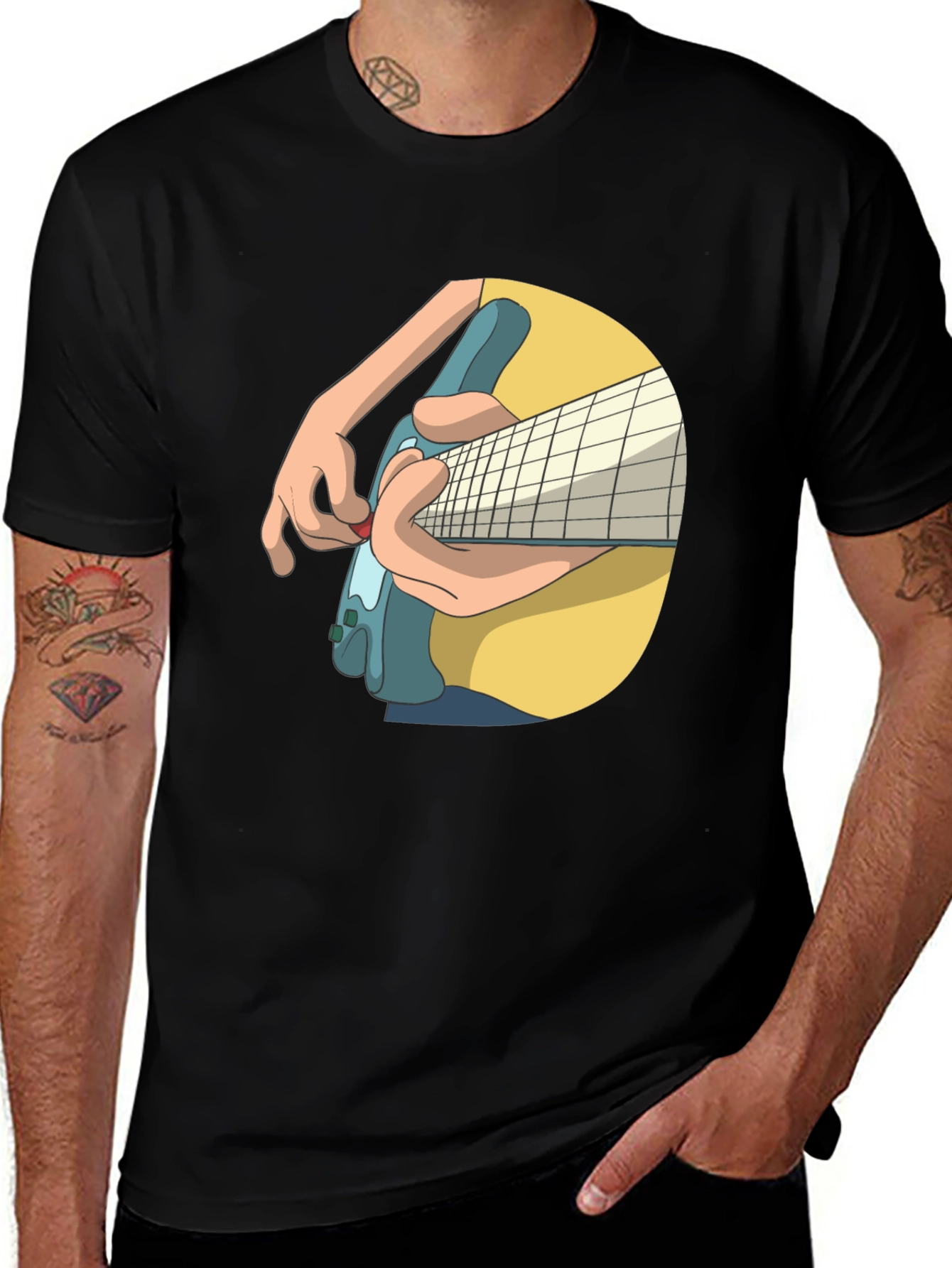 Guitar Player Graphic Tee - Black Cotton T-Shirt