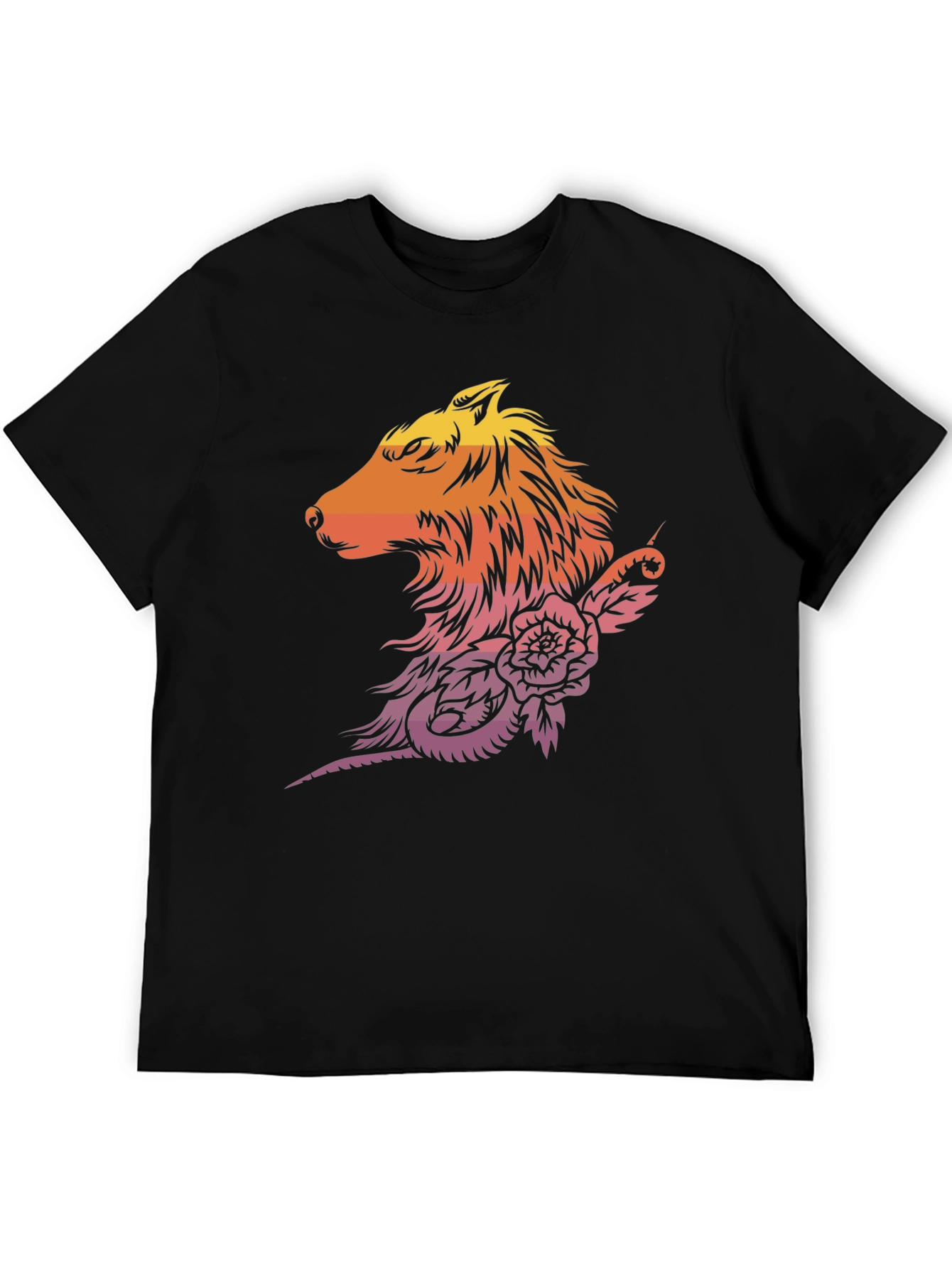 Sunset Wolf & Rose Graphic T-Shirt