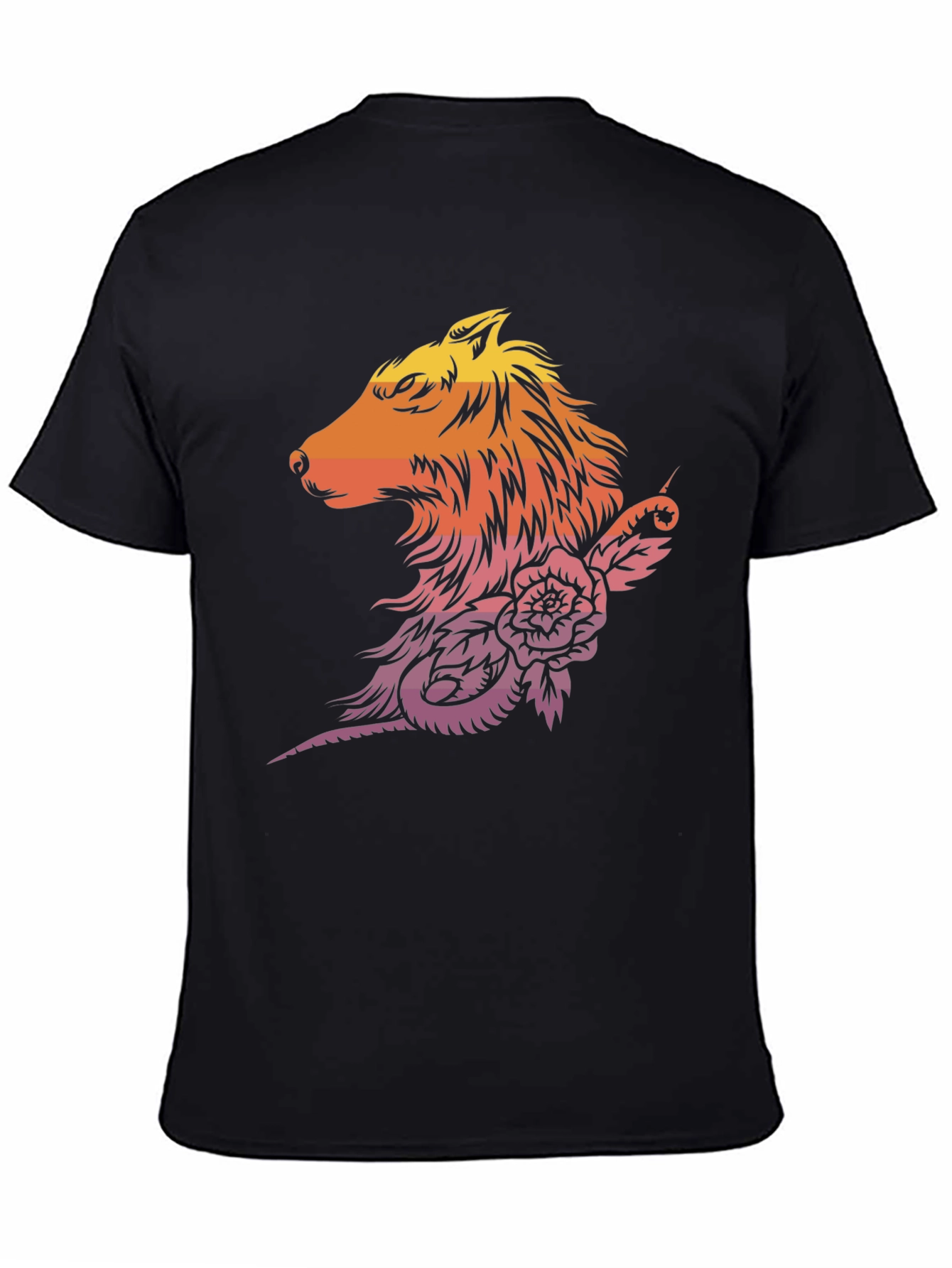 Sunset Wolf & Rose Graphic T-Shirt